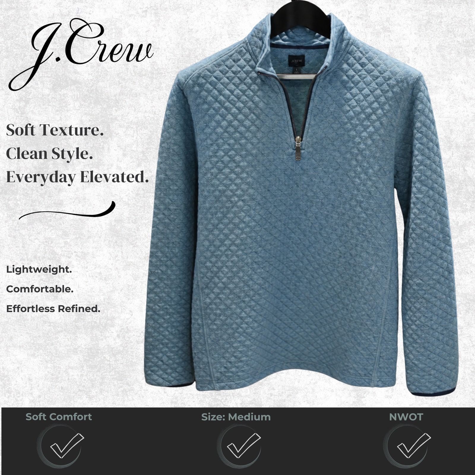 J.Crew J.Crew Quilted Diamond Half-Zip Pullover Men’s M Blue NWOT Size US S / EU 44-46 / 1 - 3 Thumbnail