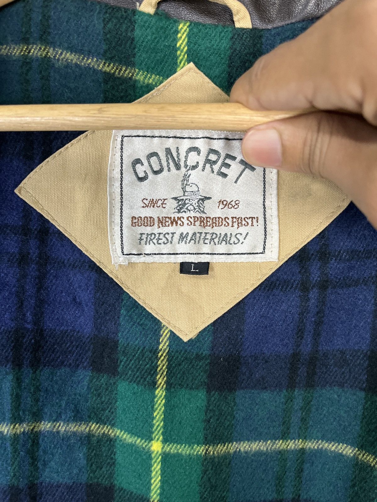 Japanese Brand × Vintage Concret Japan Work Chore Jacket Duck Canvas + Leather Plaid Size US XL / EU 56 / 4 - 7 Thumbnail