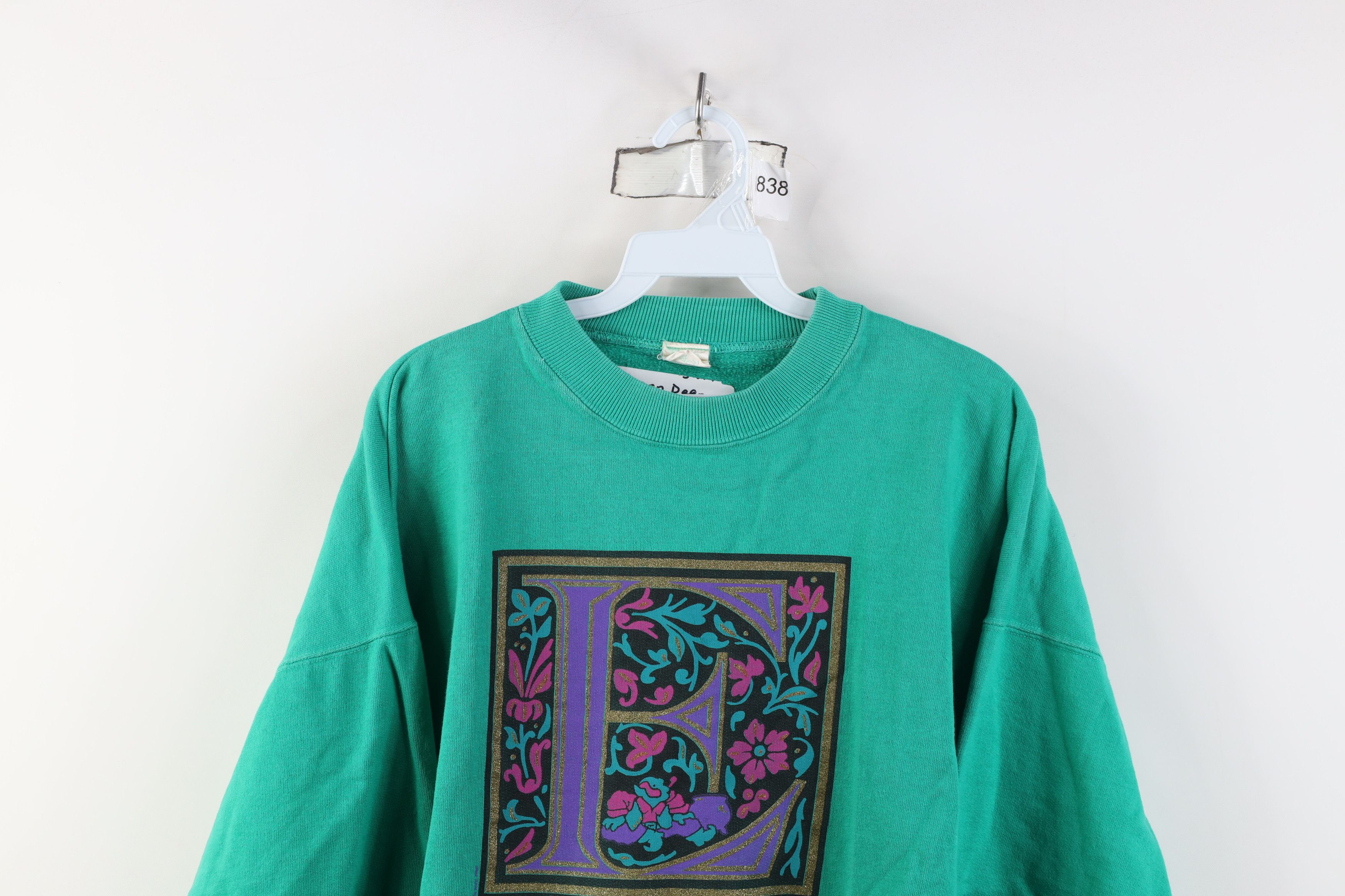 Vintage Vintage 90s Eire Ireland Flower Crewneck Sweatshirt Teal Size L / US 10 / IT 46 - 2 Thumbnail