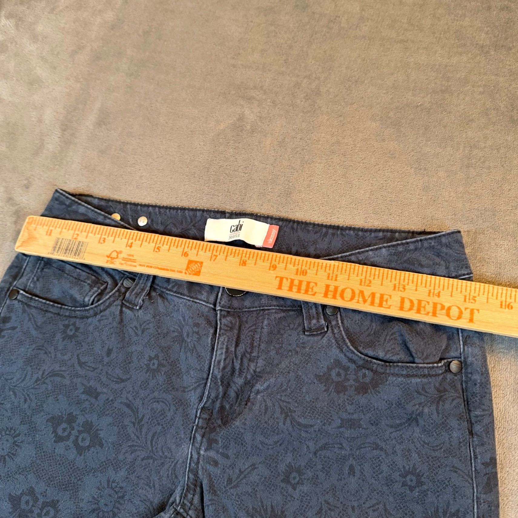 Vintage Cabi Jeans Women 4 Dark Blue Floral Damask Skinny Stretch Denim 30x29" Size 27" / US 4 / IT 40 - 6 Thumbnail