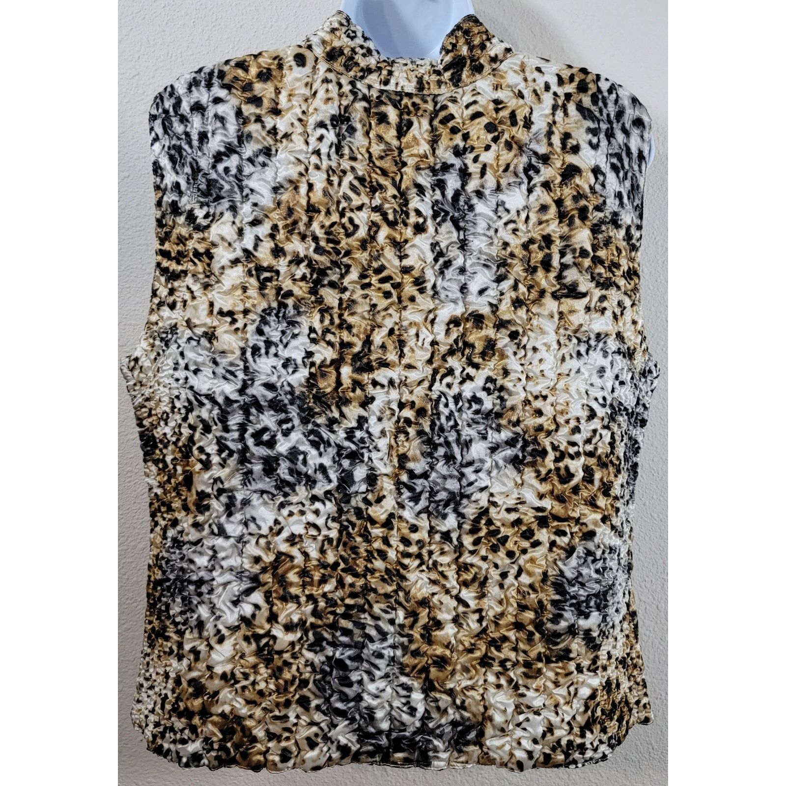 Other Ruby Rd. Gold White Black Animal Puffy Vest Large Full Zip Size L / US 10 / IT 46 - 3 Thumbnail
