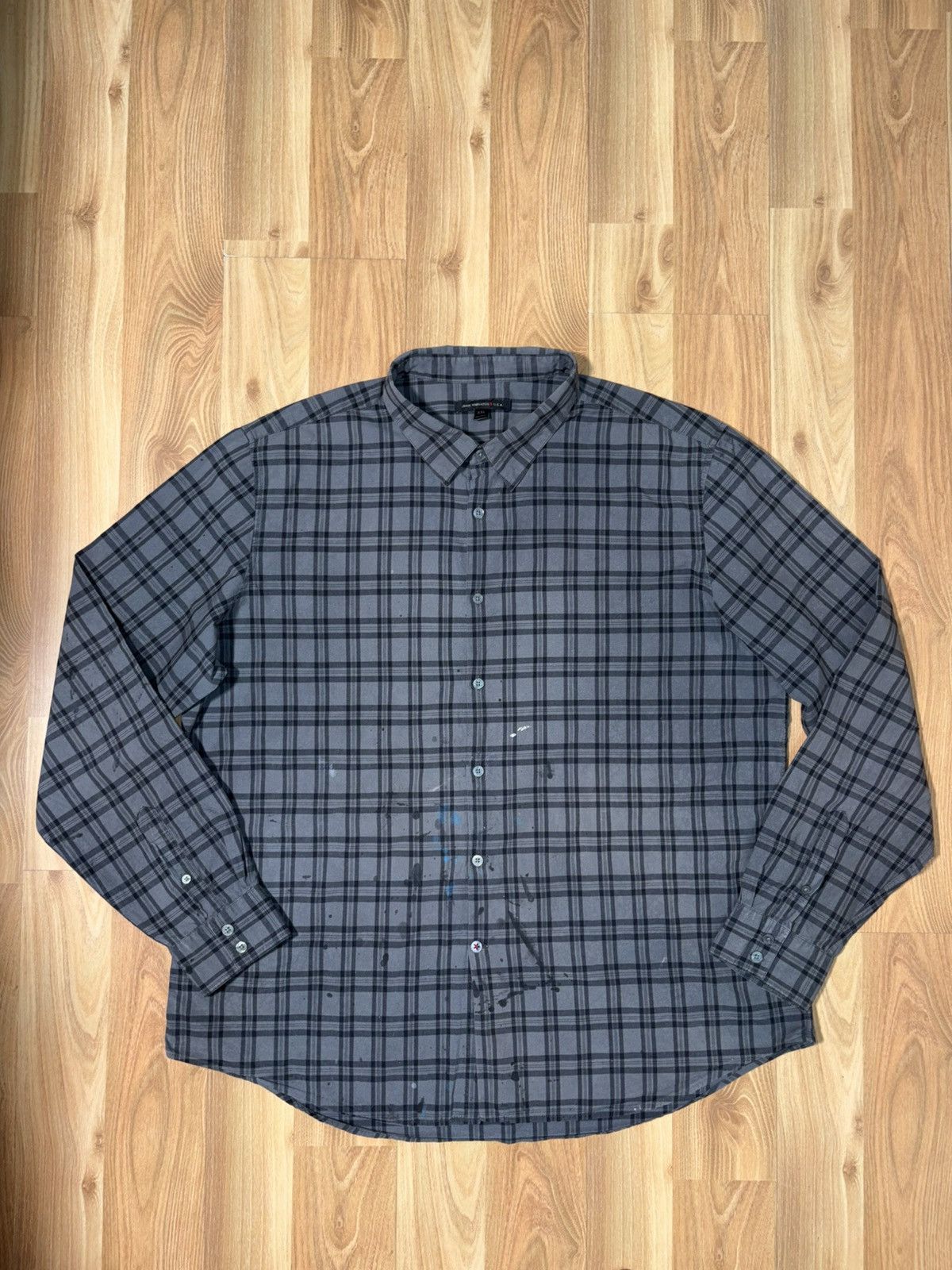 John Varvatos John Varvatos U.S.A. Grey Plaid Paint Splatter Shirt XXL Size US XXL / EU 58 / 5 - 1 Thumbnail