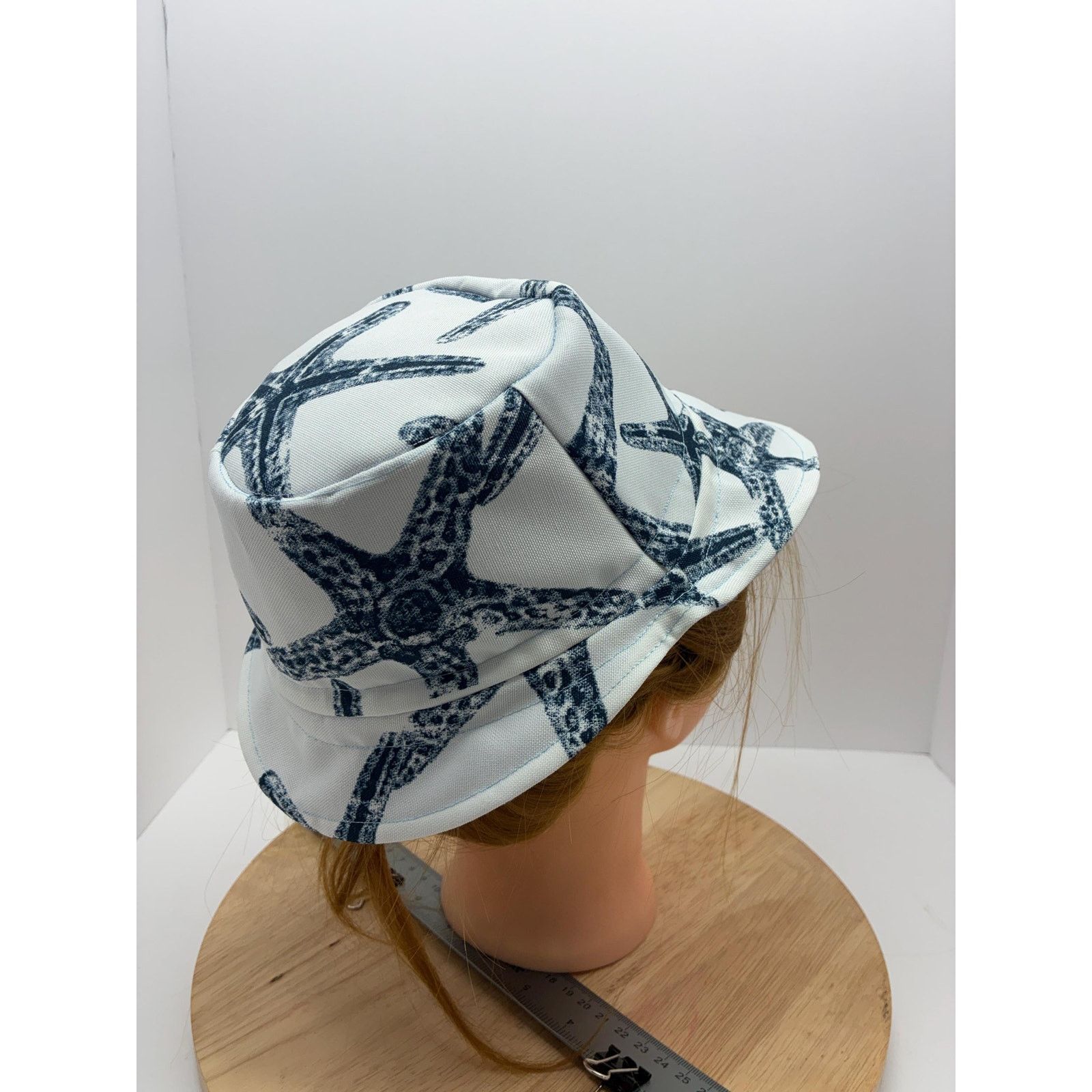 Other Upcycled Bucket Hat — Navy & White Starfish Print, Size ONE SIZE - 18 Thumbnail