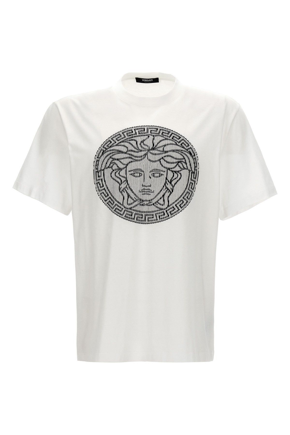 image of Versace Logo Embroidery T-Shirt in White/Black, Men's (Size XL)