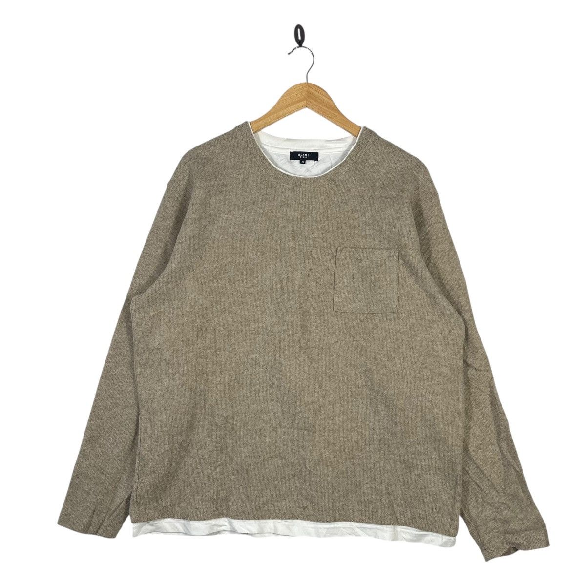 Beams Plus Beams Heart Layered Knit Sweater Beige Minimal Japanese Size US XL / EU 56 / 4 - 1 Thumbnail