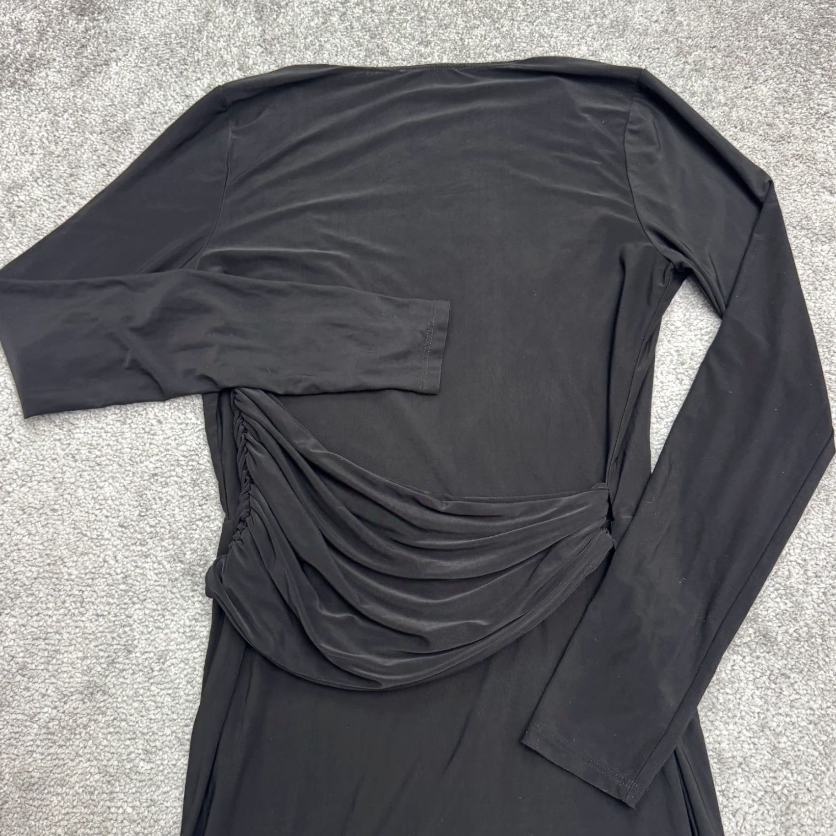 Nasty Gal Nasty Gal Dress Womens Medium Black Bodycon Mini Long Sleeve Ruched Plunging Womens Size M / US 6-8 / IT 42-44 - 4 Thumbnail