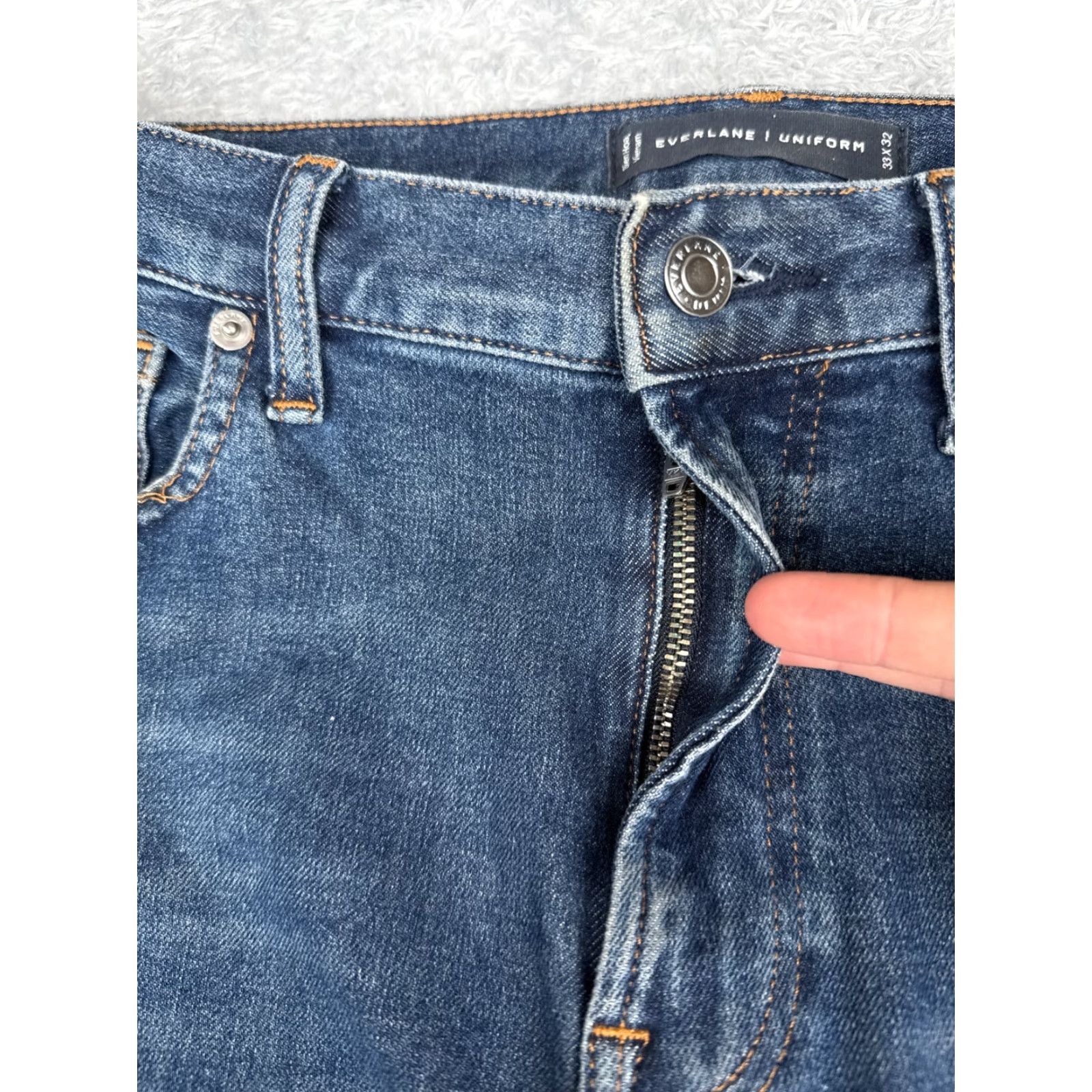 Everlane Everlane Jeans Mens 33x32 Blue Denim Slim Straight Leg Uniform Cotton Blend Work Size US 33 - 5 Thumbnail