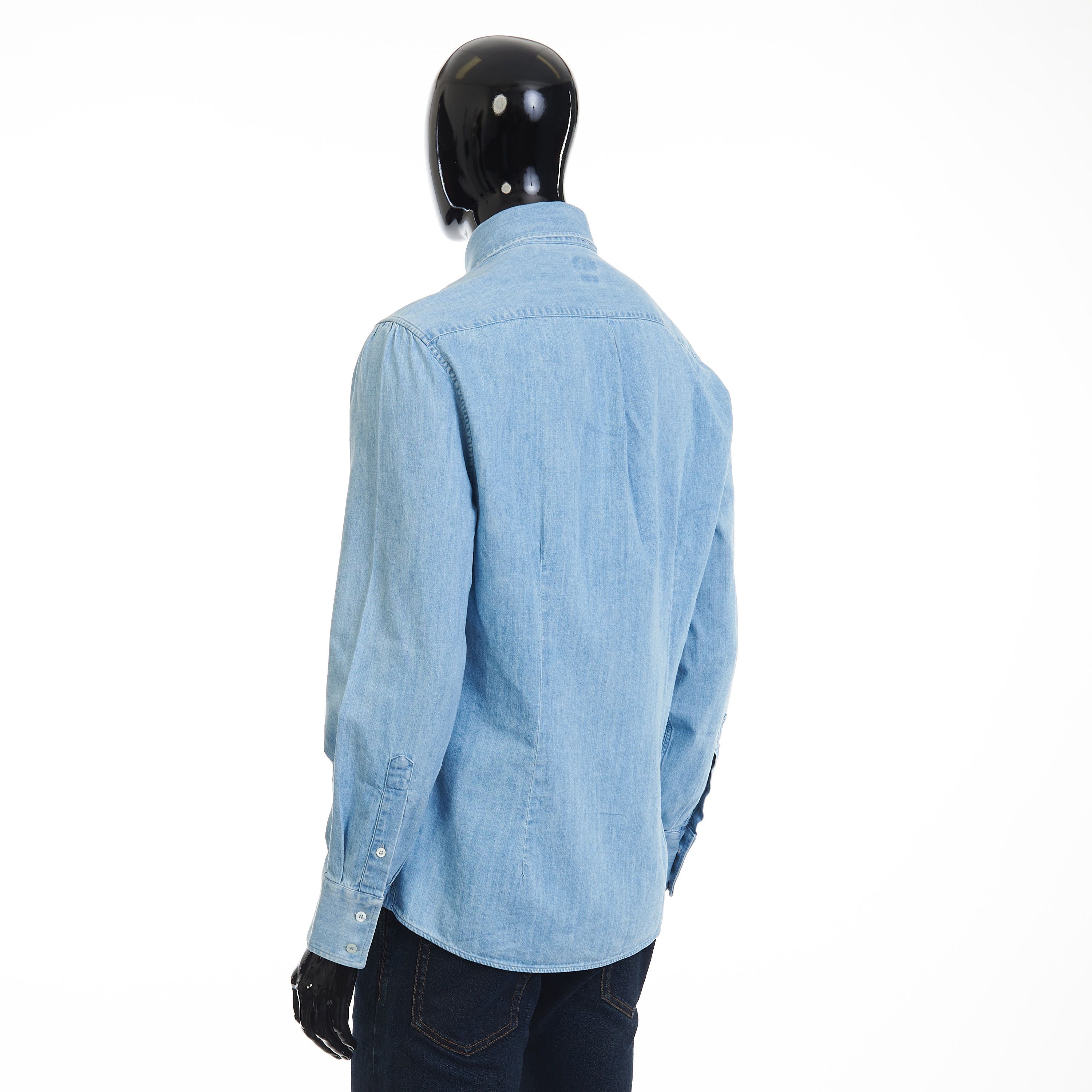 Brunello Cucinelli Denim Shirt - Slimfit, Button Down, Light Blue Cotton Size US M / EU 48-50 / 2 - 5 Thumbnail