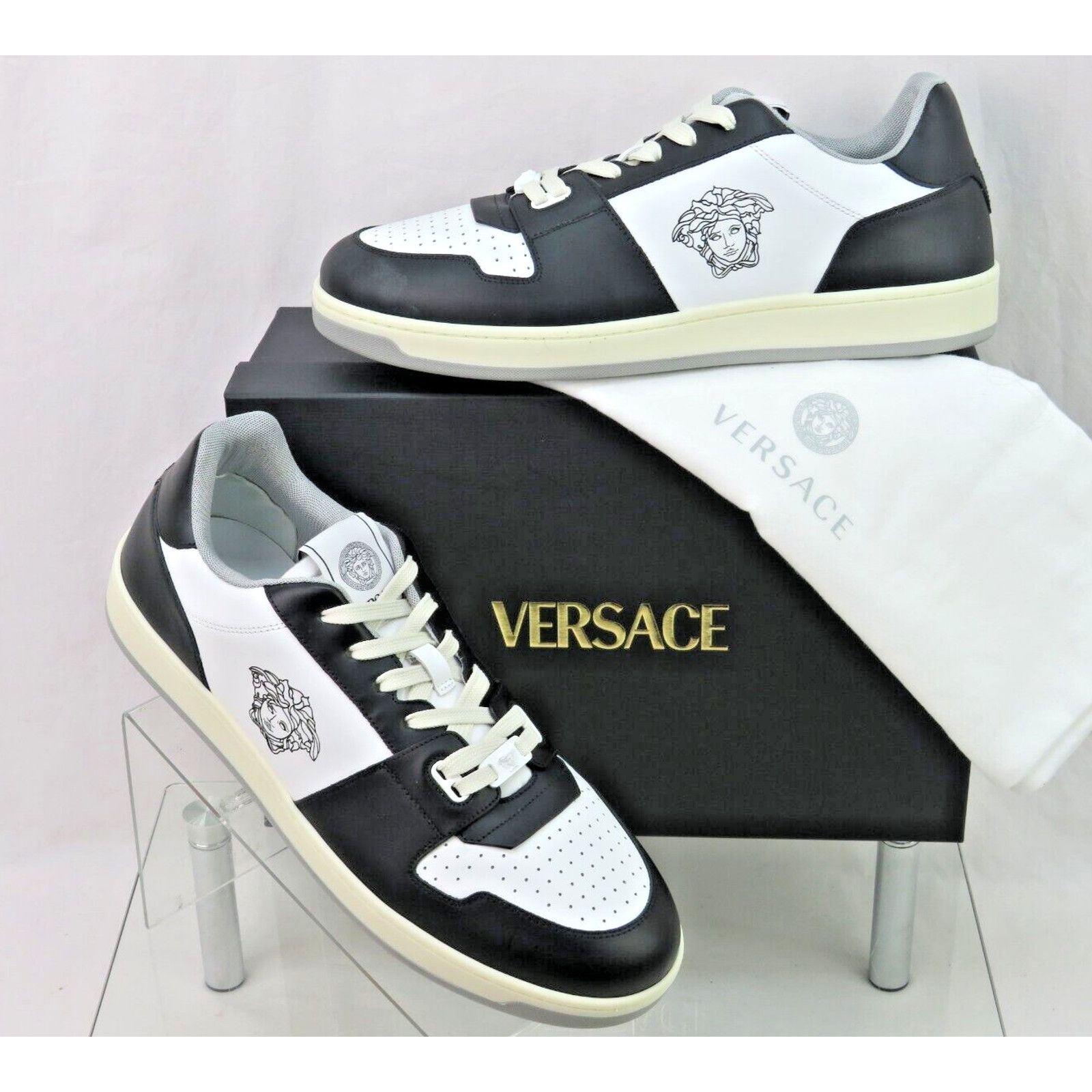 Versace VERSACE BLACK WHITE LEATHER MEDUSA SNEAKERS US 12.5 45.5 IT Size US 12.5 / EU 45-46 - 1 Thumbnail