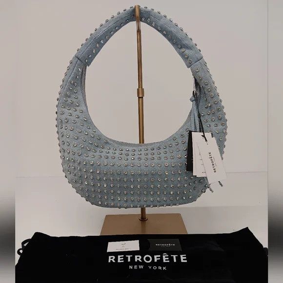 Retrofete Retrofête Elodie Embellished Denim Studded Lg Shoulder Bag in Blue, Women's