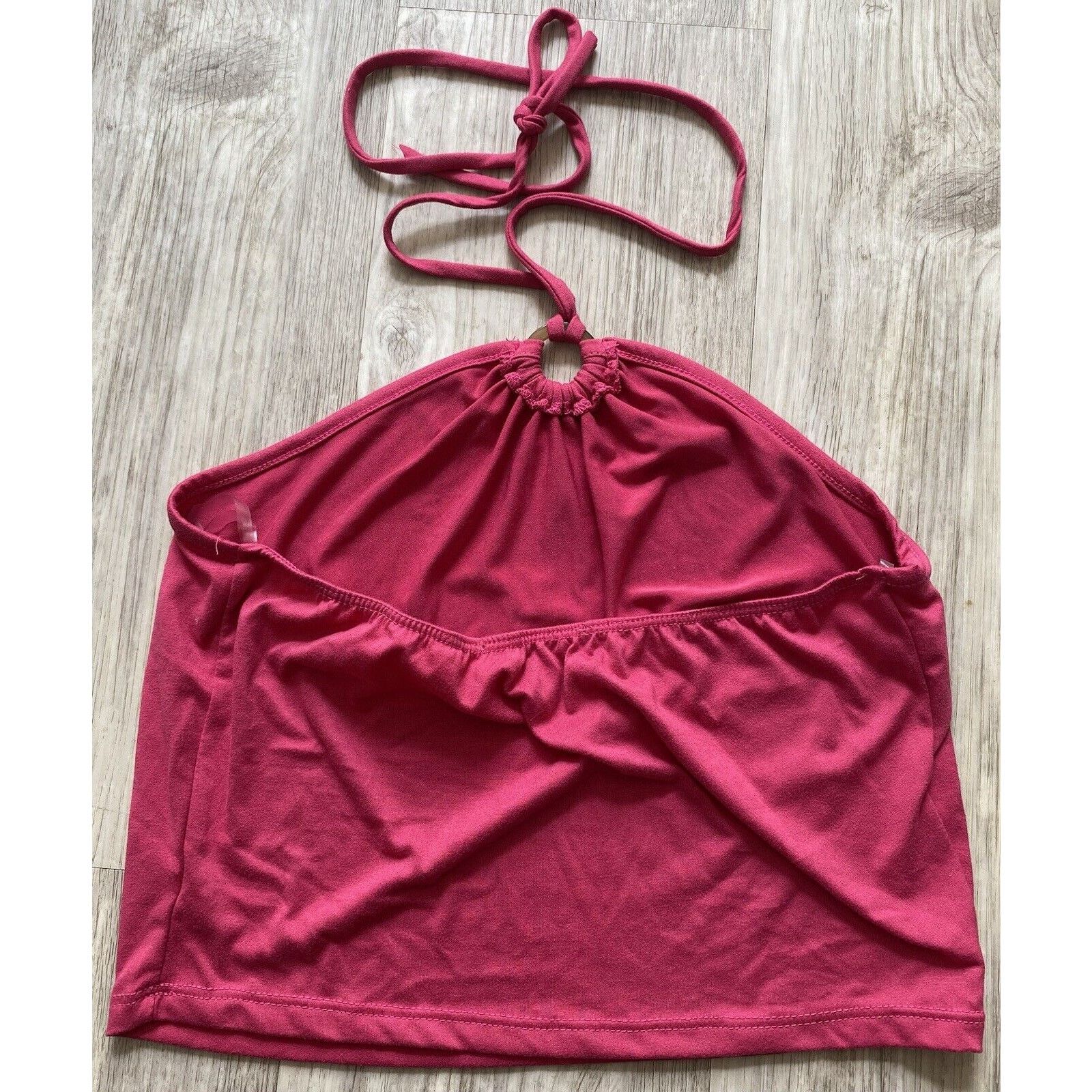 Other Gaze | Women's Bright Pink Tie Back Halter Crop Top | Medium Size M / US 6-8 / IT 42-44 - 2 Thumbnail