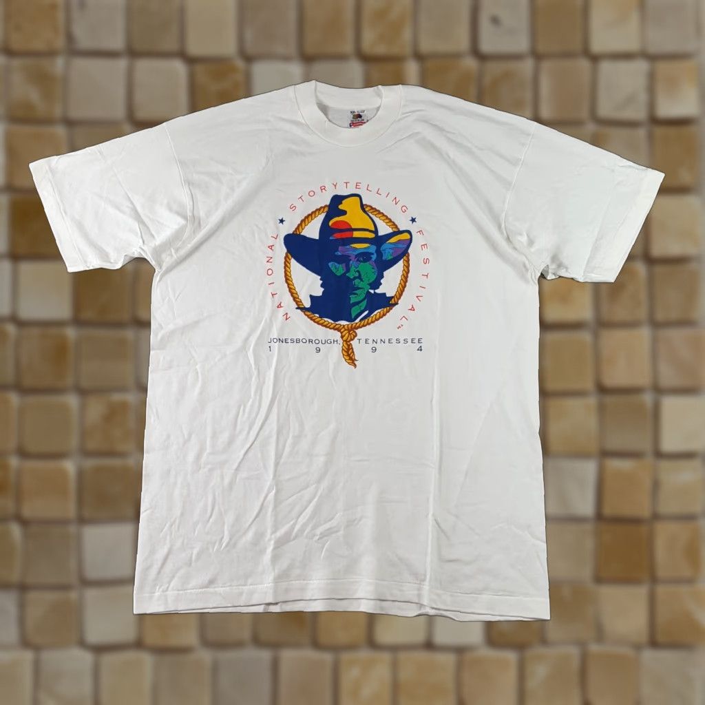 Fruit Of The Loom VINTAGE 90s Fruit of the Loom Western T-Shirt Size 2XL Cowboy Solid White Short Sleeve Festival Mens Size US XXL / EU 58 / 5 - 1 Thumbnail