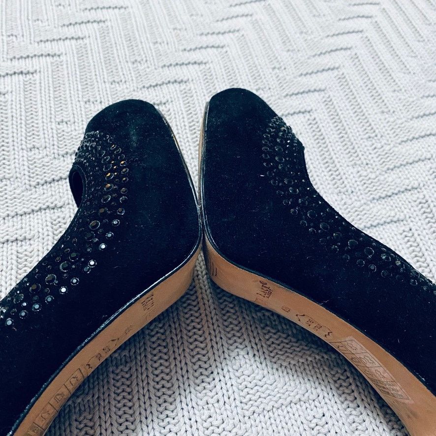White House Black Market WHBM black suede rhinestone peep toe heels Size US 6.5 / IT 36.5 - 9 Thumbnail