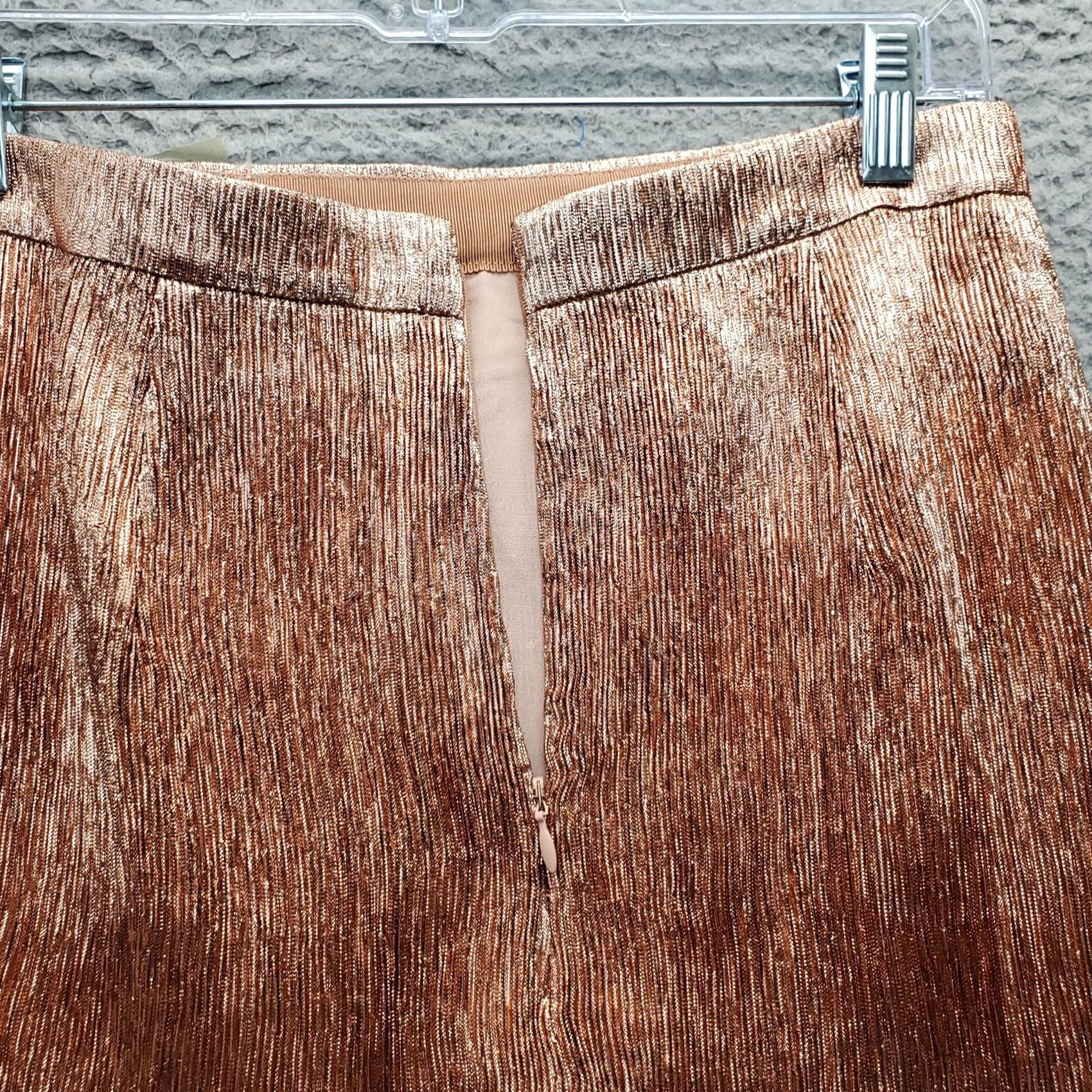 J.Crew J.CREW Fit & Flare Skirt Womens 8 Multi Copper Metallic Stretch Pleated Back Zip Size 30" / US 8 / IT 44 - 4 Thumbnail