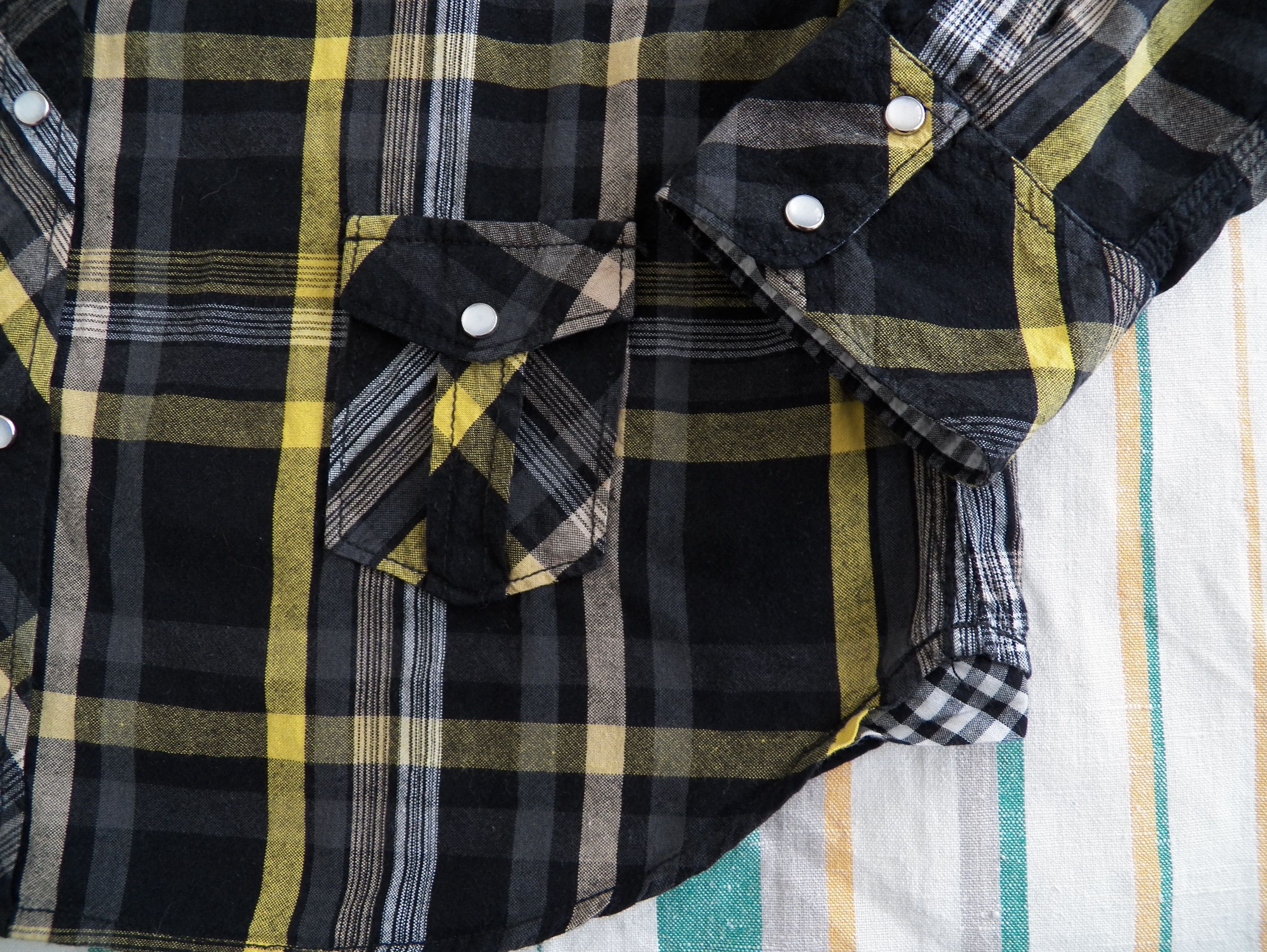 Alprausch Mens Shirt black yellow plaid flannel snap