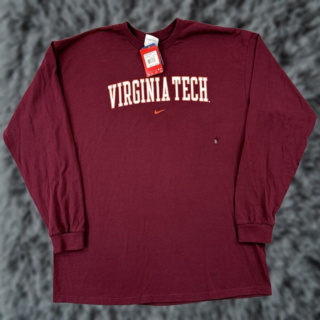 Nike VINTAGE Nike Virginia Tech Hokies Shirt Men XL 90s Long Sleeve Center Swoosh Red NCAA College USA Football Size US XL / EU 56 / 4 - 1 Thumbnail