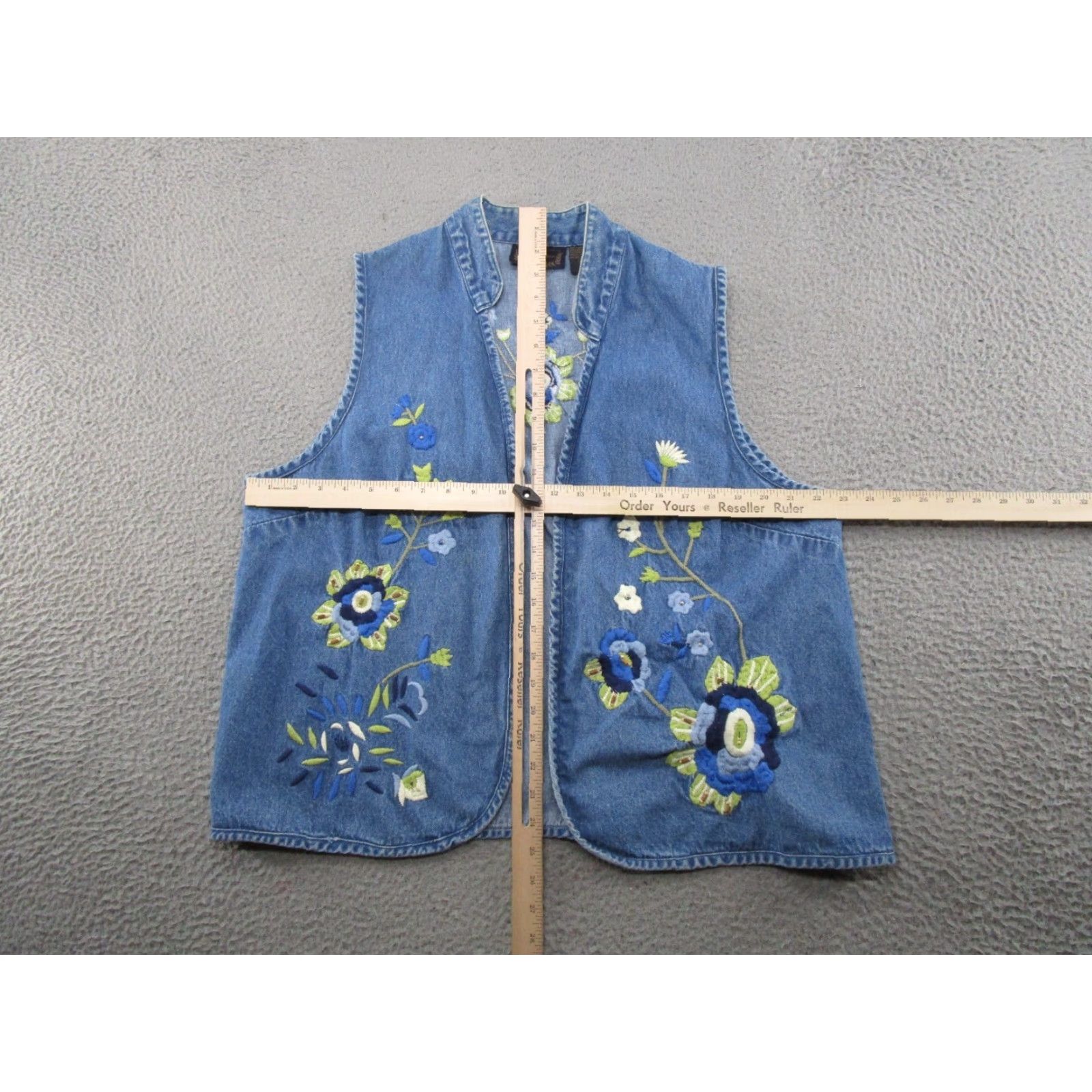 Denime VTG New Directions Denim Vest Open Front Embroidered Floral 1X Garden 90s Womens Size XL / US 12-14 / IT 48-50 - 5 Thumbnail