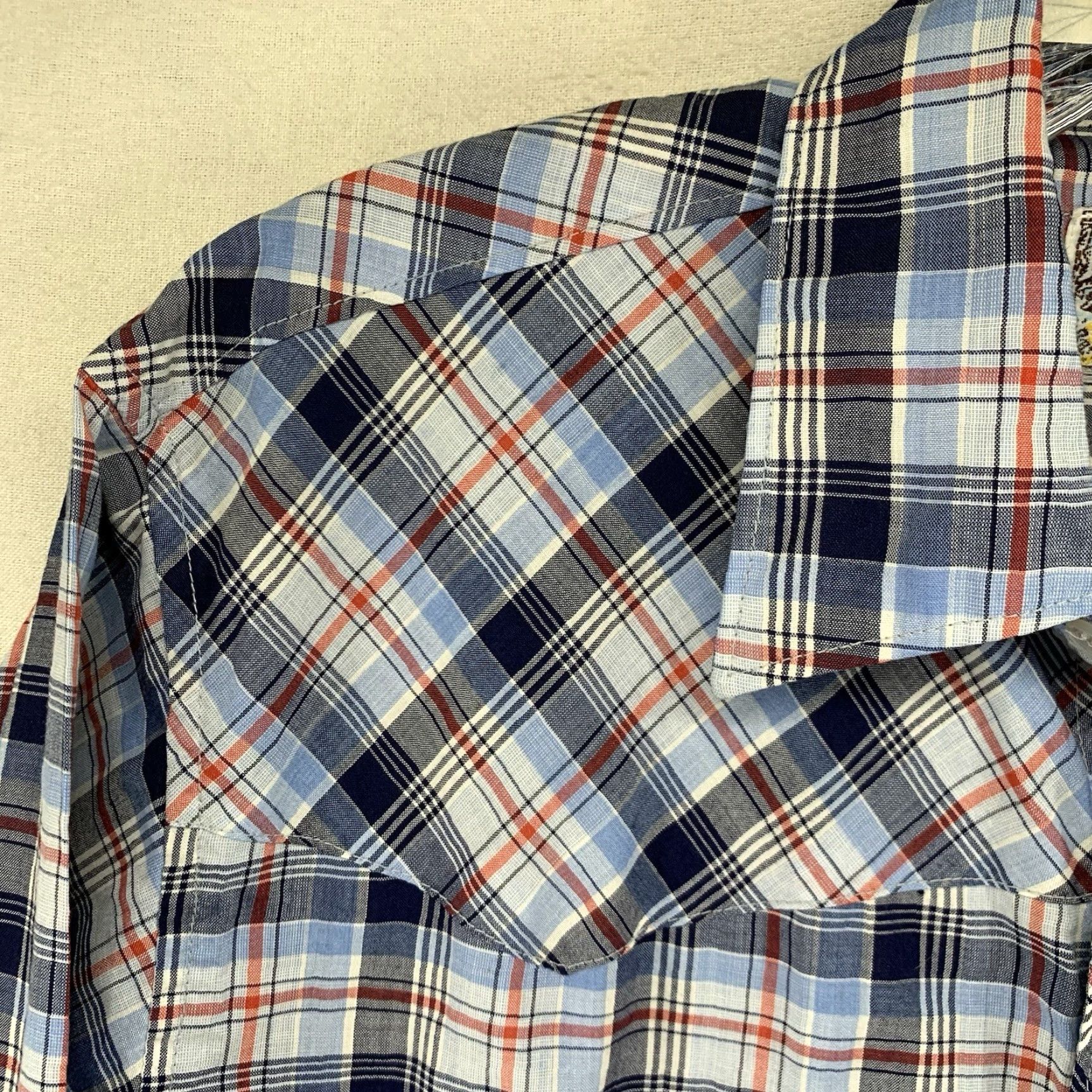 Vintage Western Pearl Snap Shirt Mens Medium Blues Red Plaid Long Sleeve Thin FLAWS Size US M / EU 48-50 / 2 - 6 Thumbnail