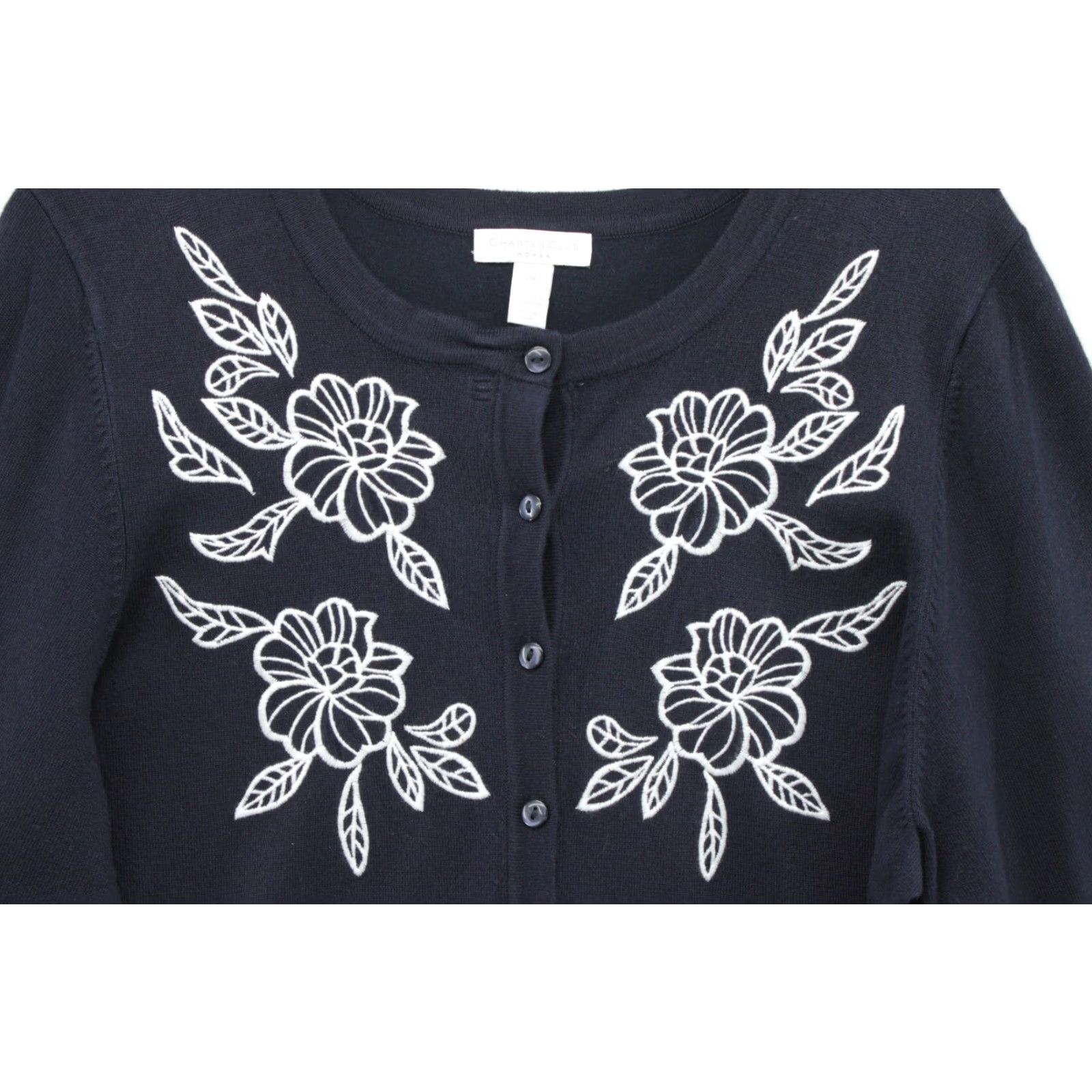 Charter Club Charter Club Cardigan Women's 2X Black Floral Embroidered Long Sleeve Button Up Size XXL / US 16-18 / IT 52-54 - 2 Thumbnail