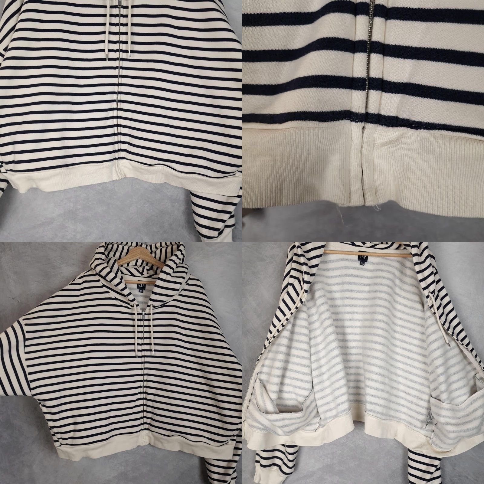 Gap Gap Hoodie Womens XXL White Navy Stripe Full Zip Fleece Heavyweight Cropped Soft Size XXL / US 16-18 / IT 52-54 - 8 Thumbnail