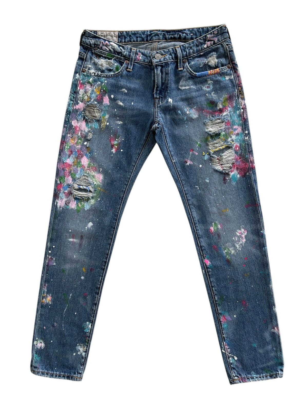 Polo Ralph Lauren Polo RL Paint Splatter Distressed Astor Slim Boyfriend Denim Size 28" / US 6 / IT 42 - 3 Thumbnail