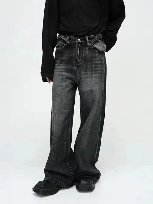 Japanese Brand Retro street cat whisker design wide leg jeans Size US 32 / EU 48 - 3 Thumbnail