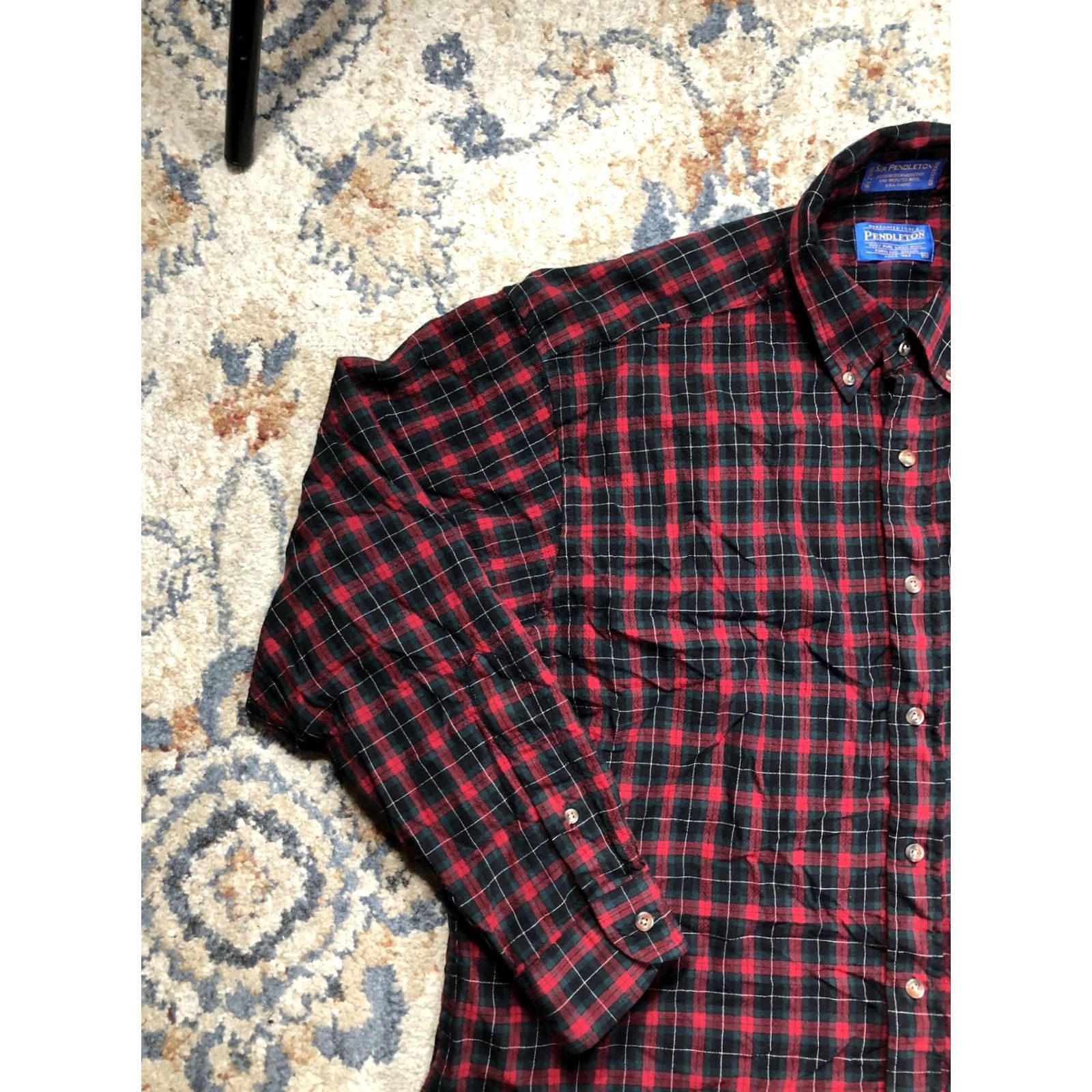 Pendleton VINTAGE Pendleton Shirt Mens XL Red Green Plaid Wool Long Sleeve Button-Down Shirt Size US XL / EU 56 / 4 - 3 Thumbnail