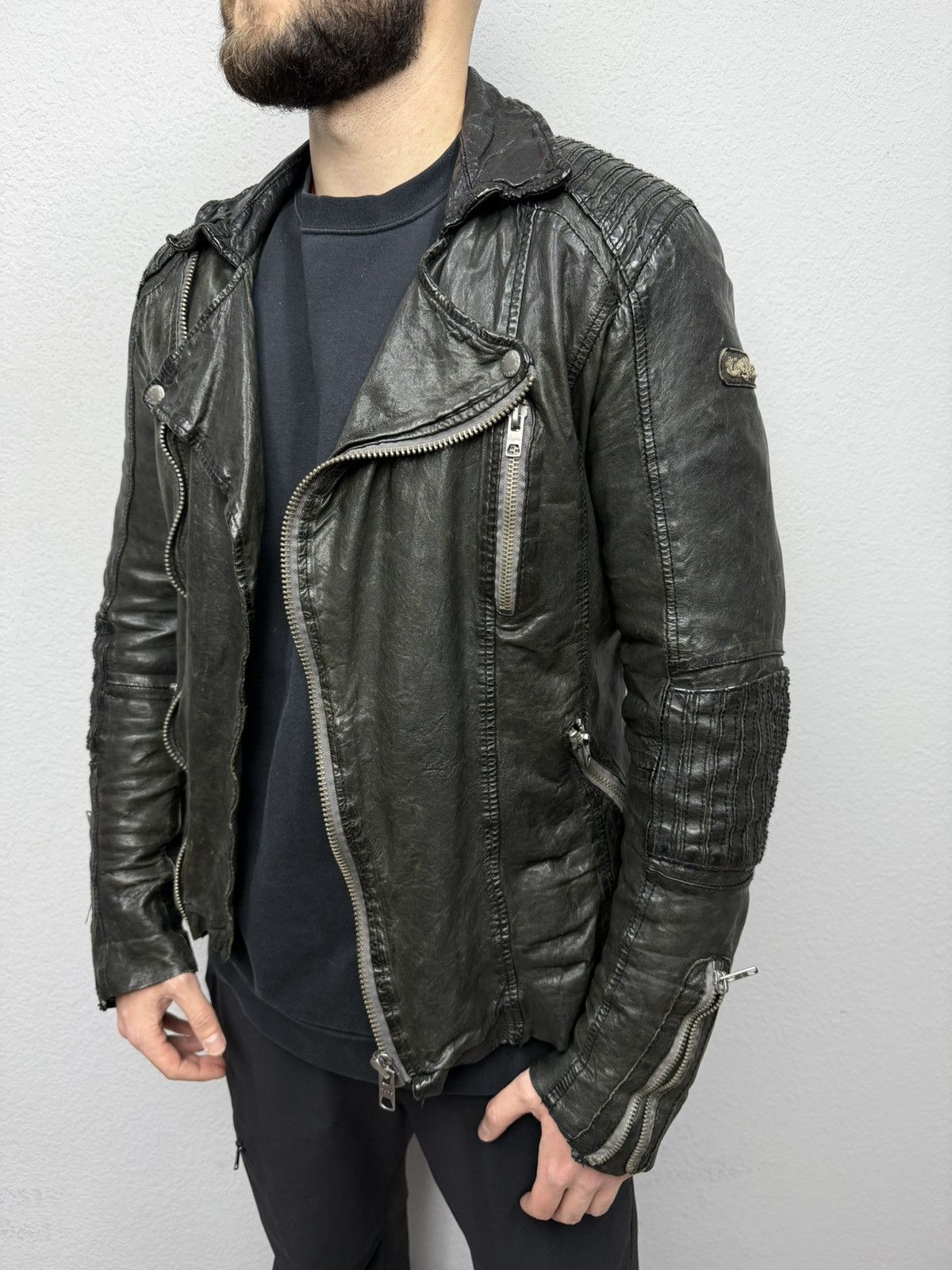 If Six Was Nine Rick Owens Style Bomber Cropped Leather Jacket Distressed Size US M / EU 48-50 / 2 - 10 Thumbnail