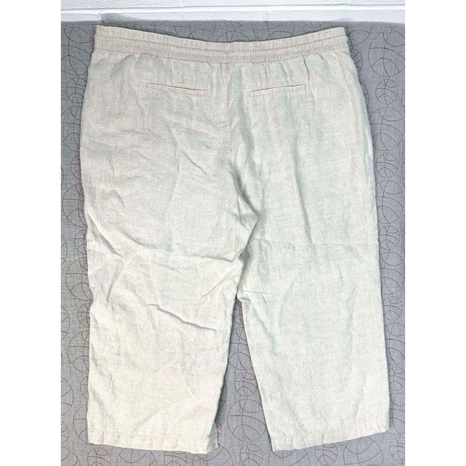 Athleta ATHLETA Retreat Linen High Rise Wide Leg Pants Elastic Waist Beige Womens 3X Size 40" / US 18 - 4 Thumbnail