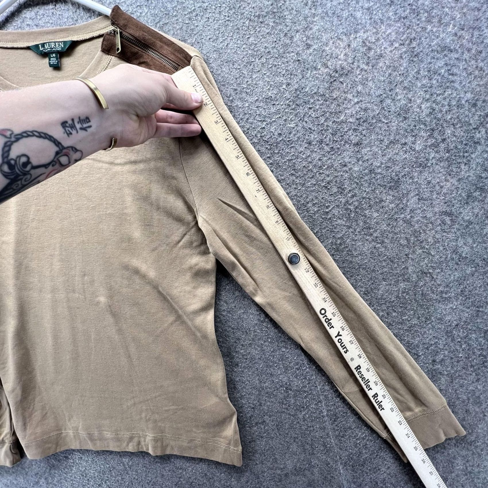 Ralph Lauren Lauren Ralph Lauren Shirt Womens Large Beige Zip Shoulder Long Sleeve Knit Top Size L / US 10 / IT 46 - 4 Thumbnail