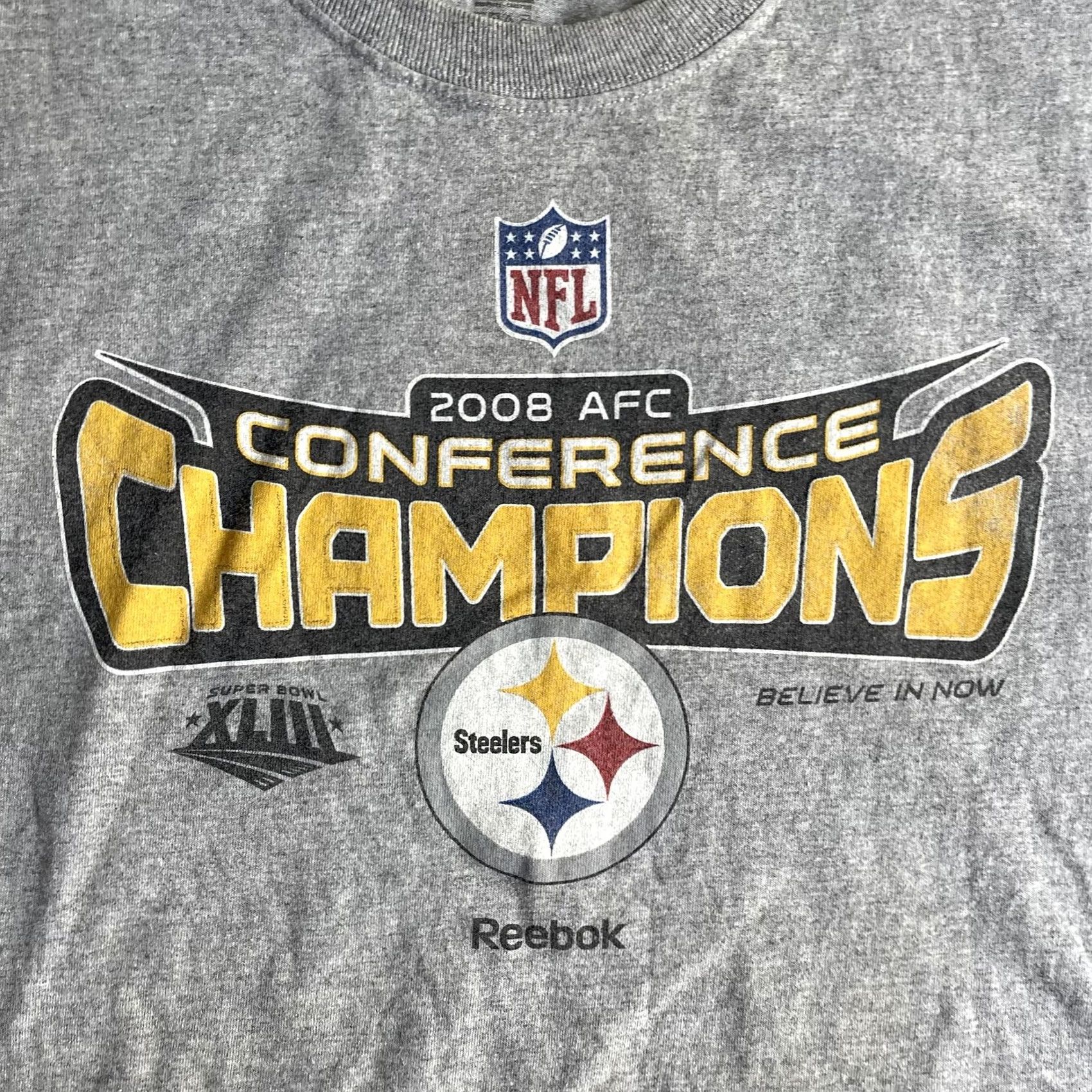 Reebok Pittsburgh Steelers Mens Large Gray NFL Reebok 2008 AFC Champs Shirt Size US L / EU 52-54 / 3 - 2 Thumbnail
