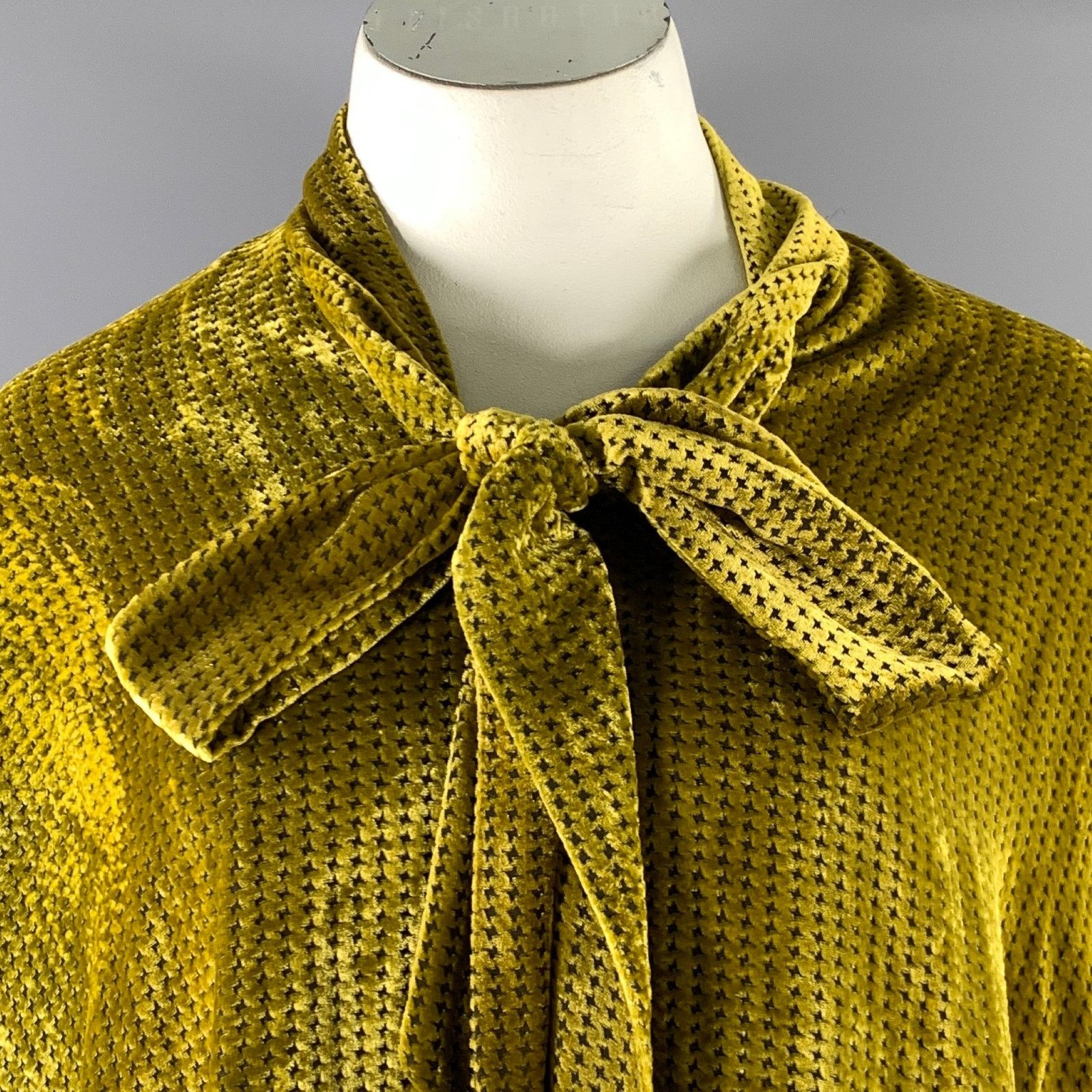 Libertine LIBERTINE M Gold Chartreuse Silk Blend Houndstooth Tunic Size M / US 6-8 / IT 42-44 - 2 Thumbnail