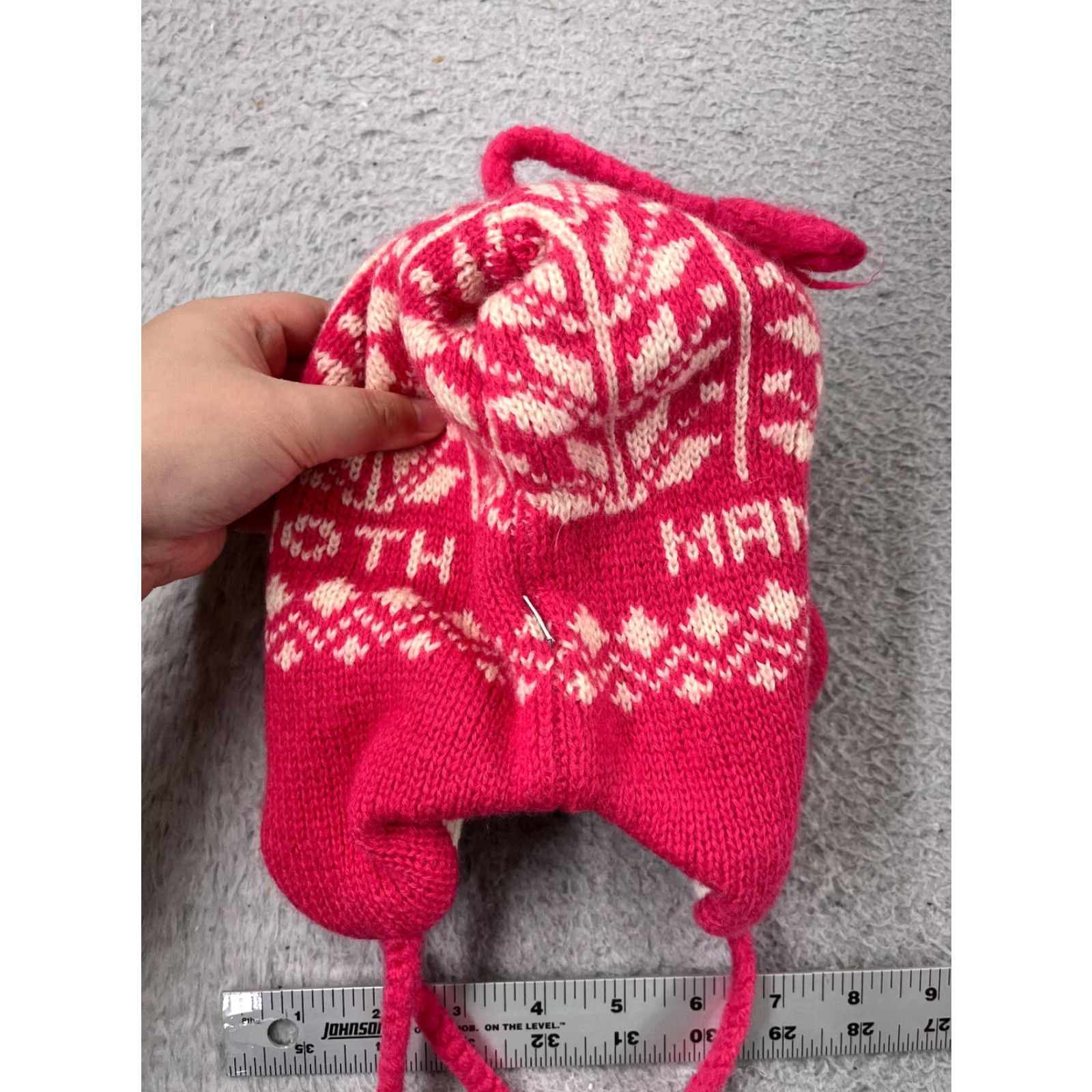 Pinko Smiley Beanie Adult One Size Pink Knit Wool Fair Isle Tassel Ear Flap Ski Hat/Cap Mens Womens Size ONE SIZE - 4 Thumbnail