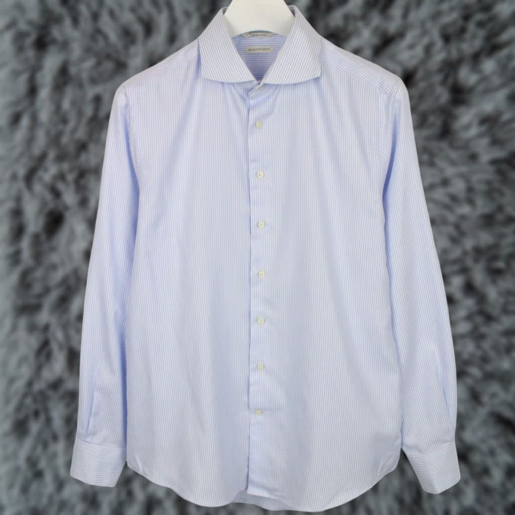 Suitsupply Suitsupply Try On Extra Slim Fit Formal Shirt Men's 42 / 16 1/2 Pinstriped Shirt - Blue - Cotton - Button-Up - Mens Size 42R - 1 Thumbnail