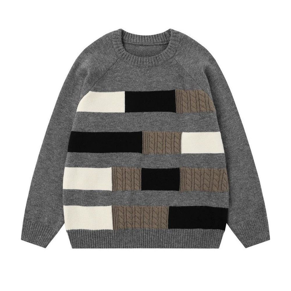 Vintage Men's loose casual stitching striped knitted sweater Size US M / EU 48-50 / 2 - 1 Thumbnail