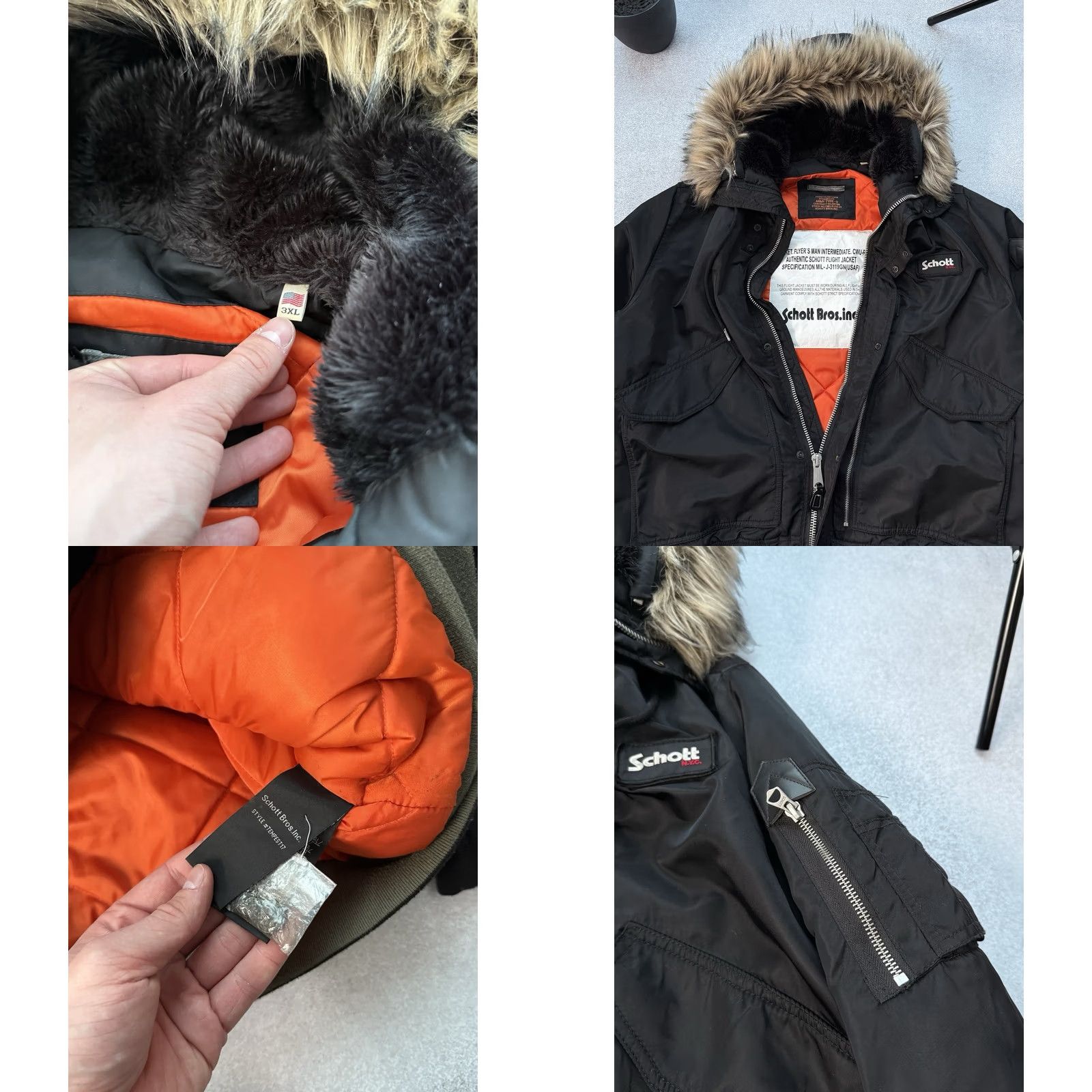Schott VINTAGE Schott NYC Bomber Jacket Faux Fur Y2K Army Black 3XL Men’s Jacket Size US XXL / EU 58 / 5 - 8 Thumbnail