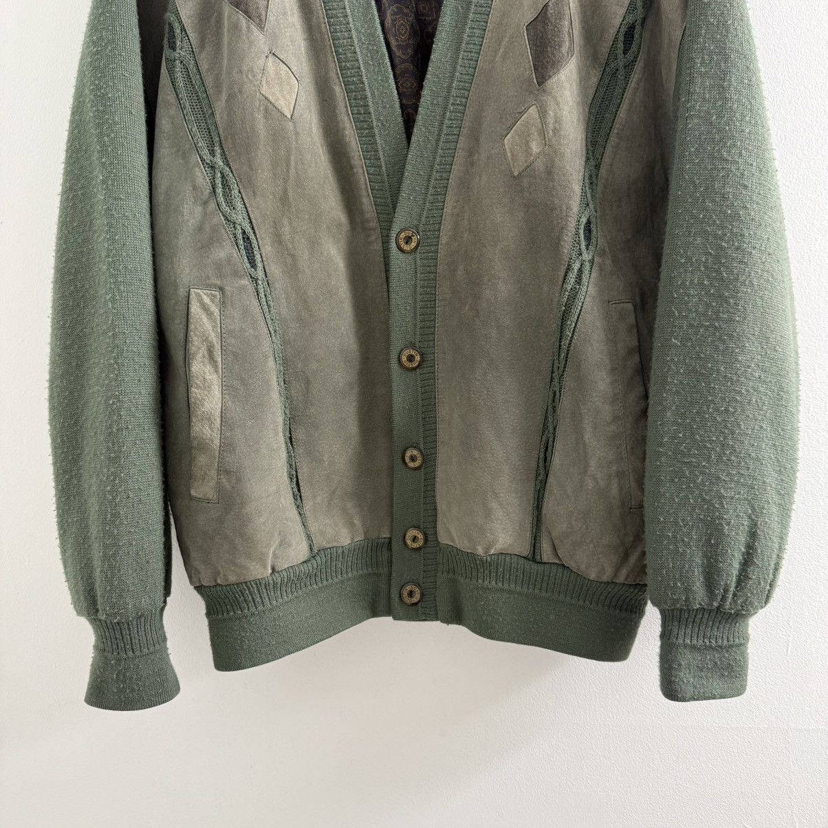 Vintage Vintage 60s Cotton Suede Cardigan Olive Green Cobain Size XL Size US XL / EU 56 / 4 - 3 Thumbnail