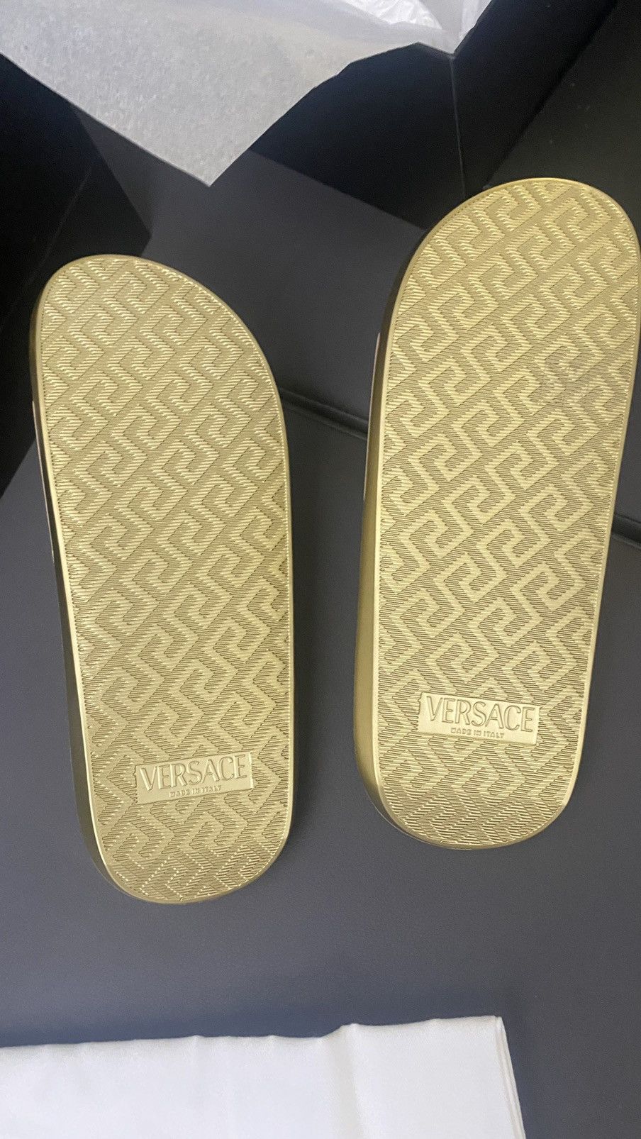 Versace Versace Gold Allover open-toe slides Size US 10 / EU 43 - 6 Thumbnail