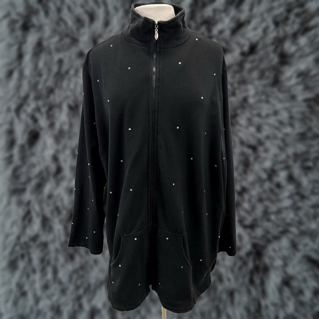 Coldwater Creek VINTAGE Coldwater Creek Jacket Womens 2X Plus Black Full Zip Rhinestone Bling Casual Long Sleeve Cotton Blend Solid Size XXL / US 16-18 / IT 52-54 - 1 Thumbnail