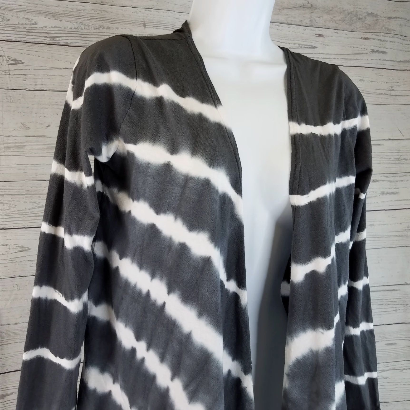 Boston Proper Boston Proper Cardigan Womens Open Front Size Small Gray White Long Sleeve Knit Sweater Size S / US 4 / IT 40 - 2 Thumbnail