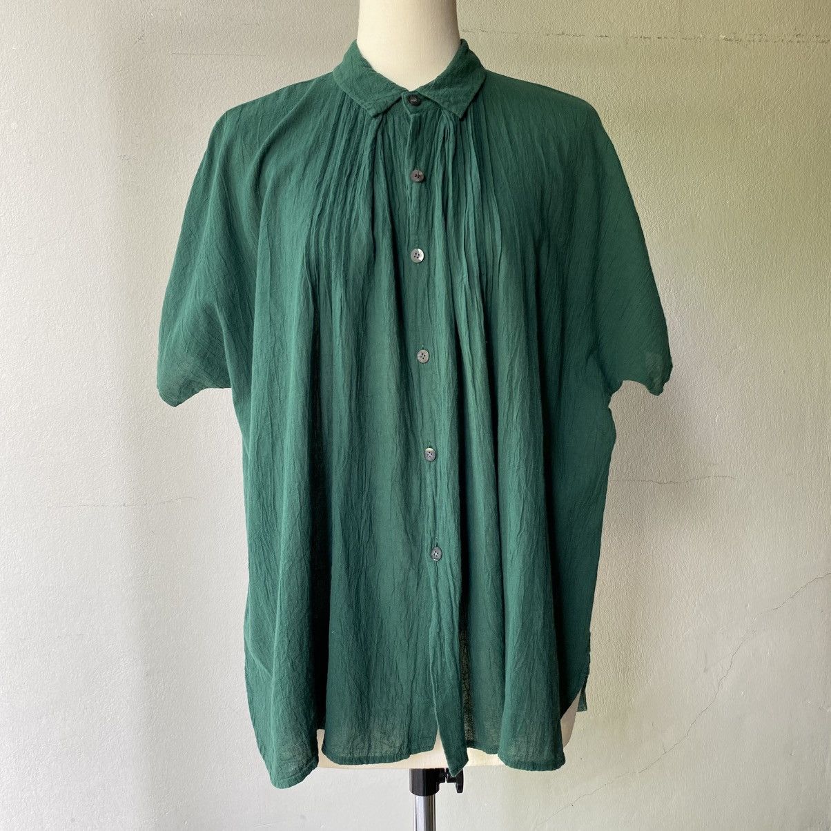 Issey Miyake Plantation Dark Green Pleated Short Sleeve Shirt Size M / US 6-8 / IT 42-44 - 15 Thumbnail