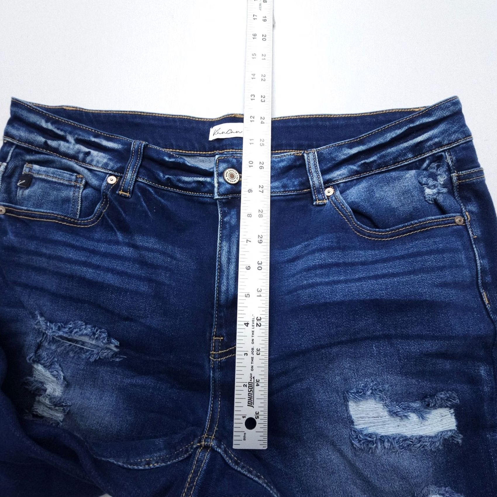 Vintage KanCan Jeans Distressed Mid Rise Ankle Size 16 Dark Wash Denim Blue 5-Pocket Regular Stretch Women Jeans Mens Womens Girls Size 38" / US 16 / IT 52 - 7 Thumbnail
