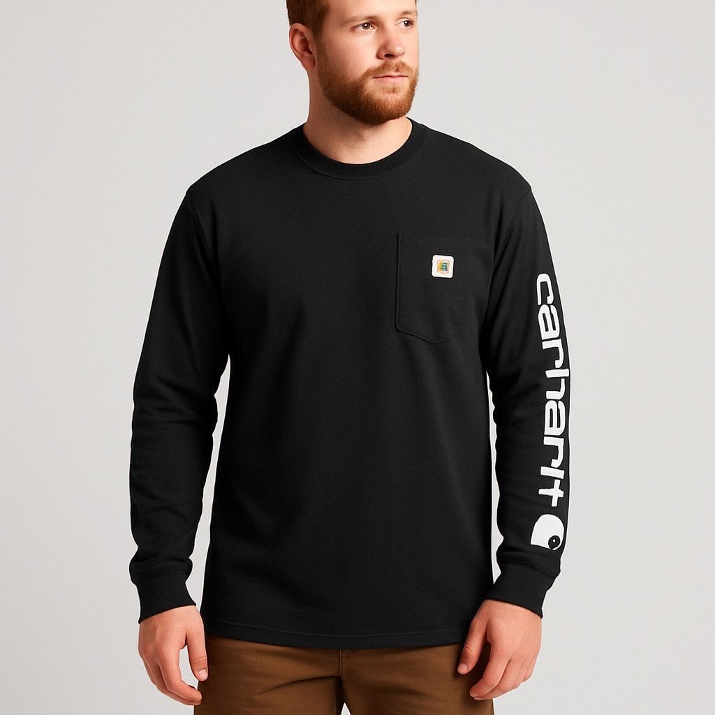 Carhartt Workwear Black Long Sleeve Logo Sleeve T-Shirt Carhartt L Size US L / EU 52-54 / 3 - 1 Thumbnail