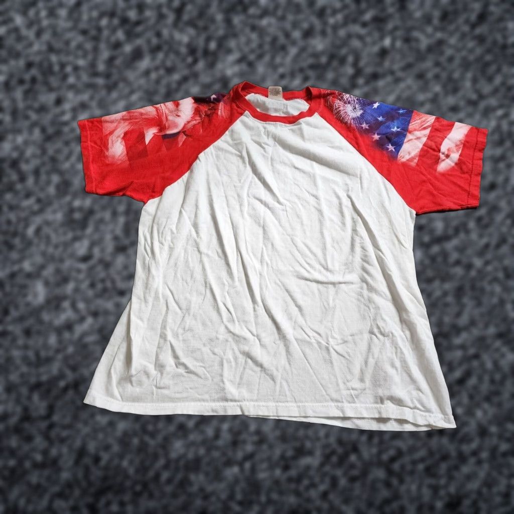 Vintage Everyday Life Mens XL USA Patriotic T-Shirt Printed Sleeves Eagle Military Crew Neck Short Sleeve White Cotton Graphic Tee Vintage/Preowned Mens Size US XL / EU 56 / 4 - 1 Thumbnail