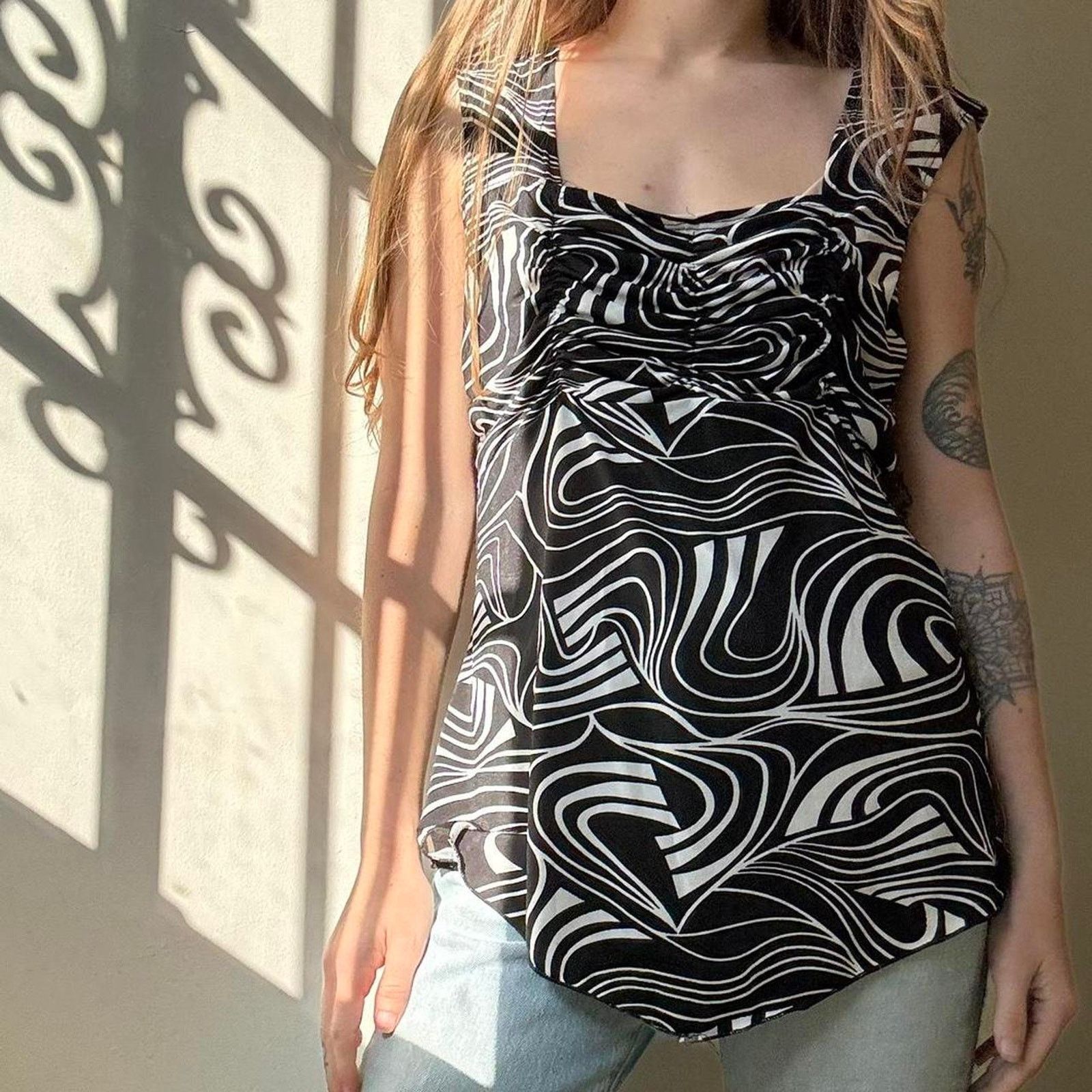 Other Vintage American City Wear Y2K Black Top Small Funky Blouse Size S / US 4 / IT 40 - 2 Thumbnail