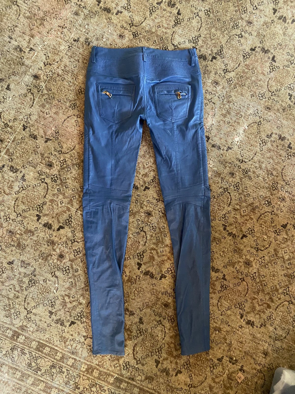 Balmain Balmain blue leather pants with gold hardware Size 25" / US 0 / IT 36 - 2 Thumbnail