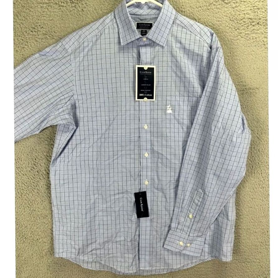 Club Room Club Room Dress Shirt Mens Blue Checkered Regular Fit 16 34-35 NEW Size 42R - 3 Thumbnail
