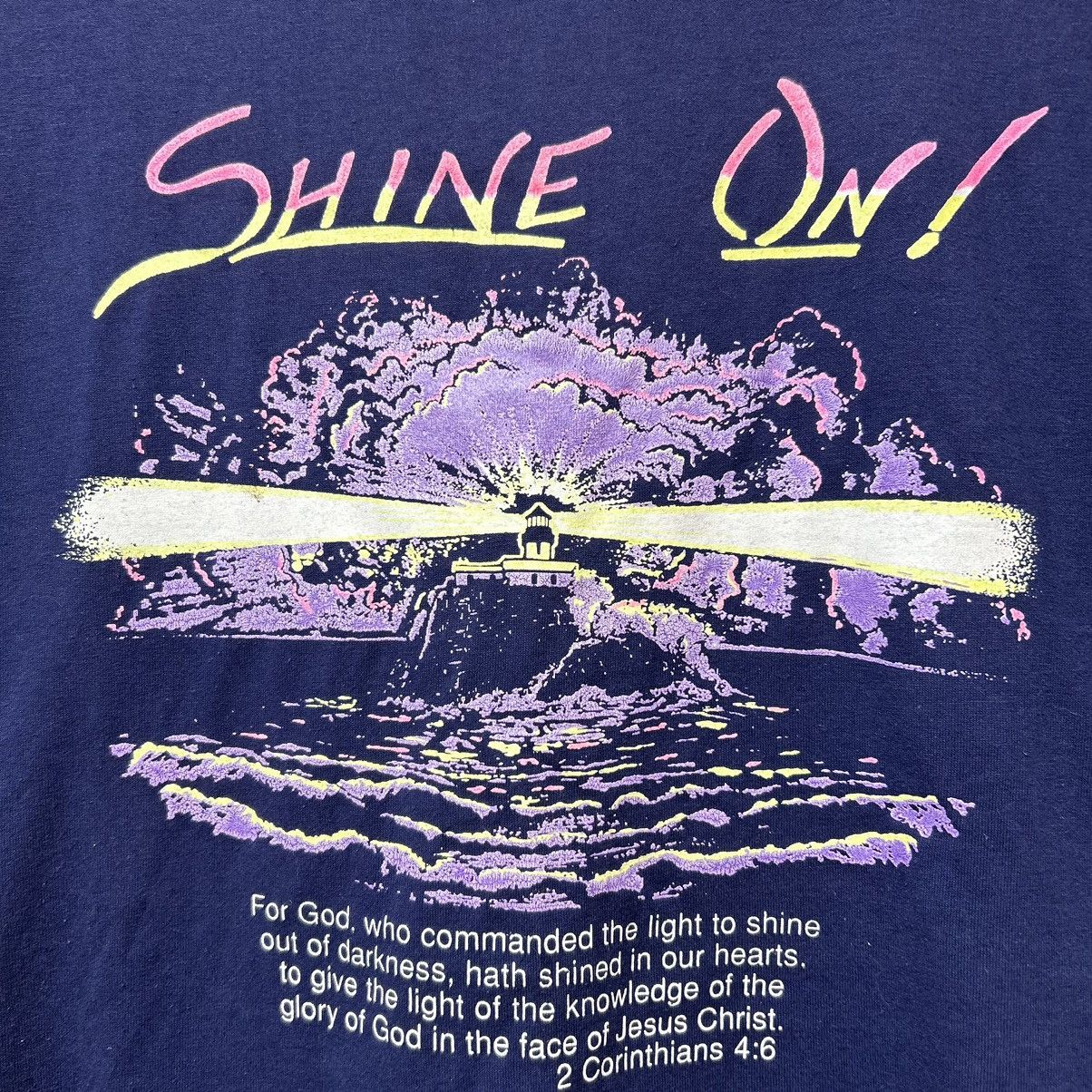 Vintage Vintage “Shine On” Jesus Religious Lighthouse Bible T Shirt Size US XL / EU 56 / 4 - 6 Thumbnail