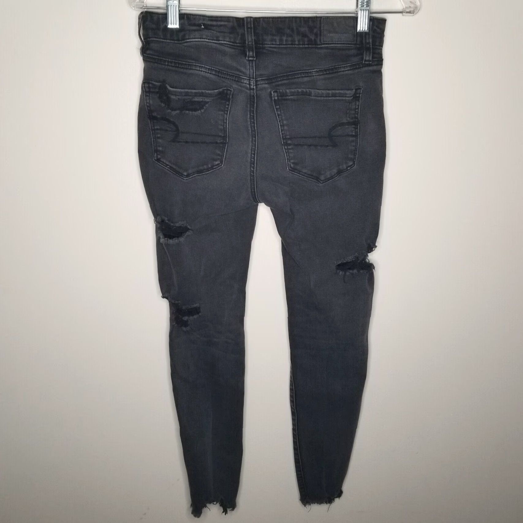 American Eagle Outfitters American Eagle Distressed Hi-Rise Black Jeggings Jean Size 4 Womens Size 27" / US 4 / IT 40 - 5 Thumbnail