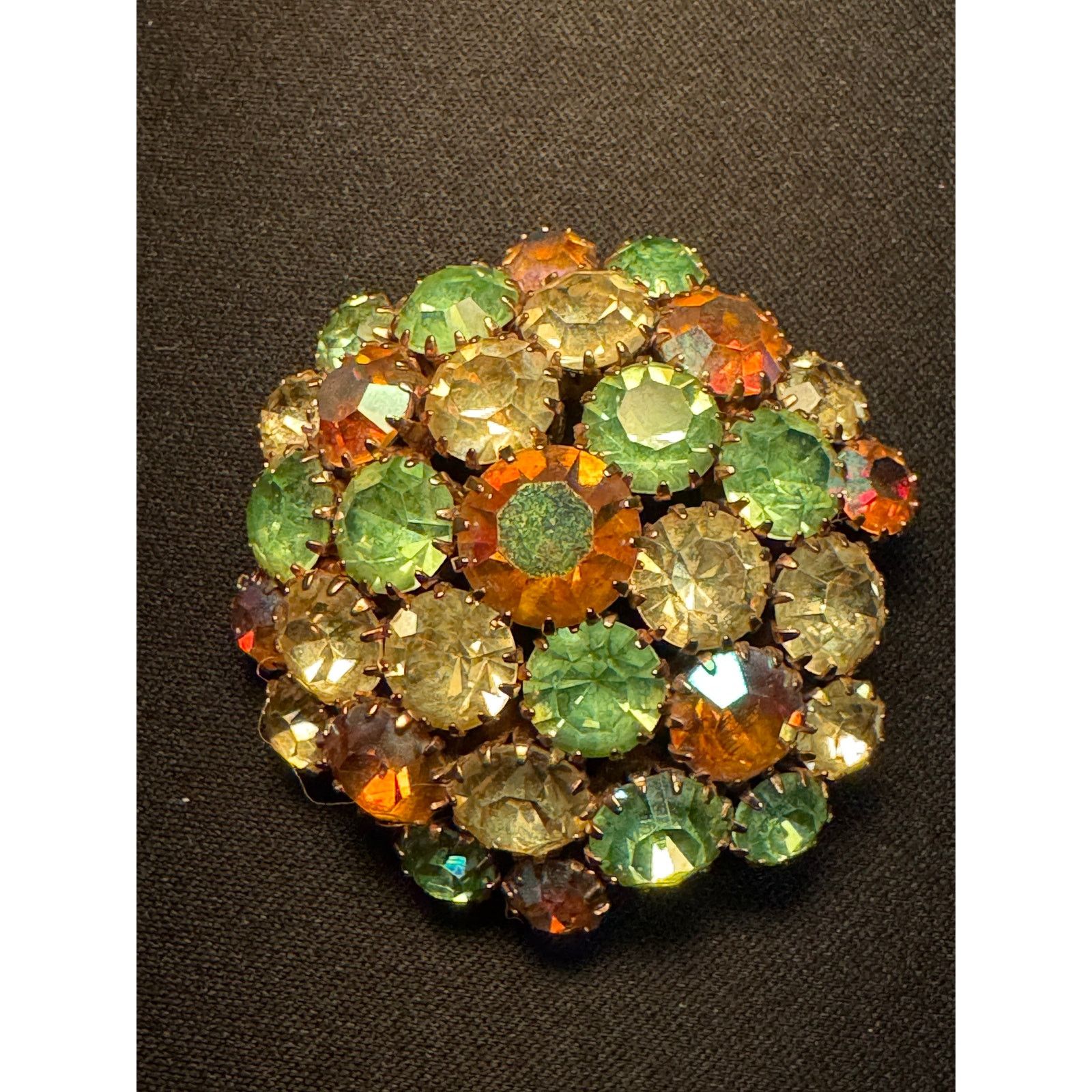 Other Vintage Domed Yellow & Green Cluster Rhinestone Brooch Size ONE SIZE - 2 Thumbnail
